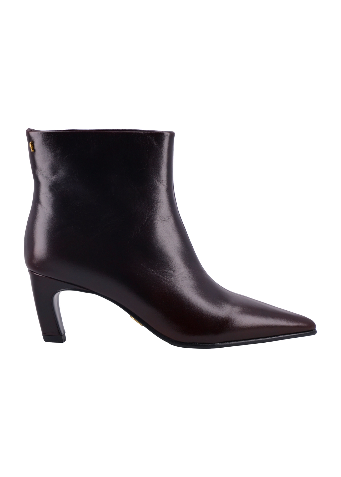 Women's leather ankle boots in burgundy color BUTYD-1338-4E(Z26) - side view of the product, on a white background.
