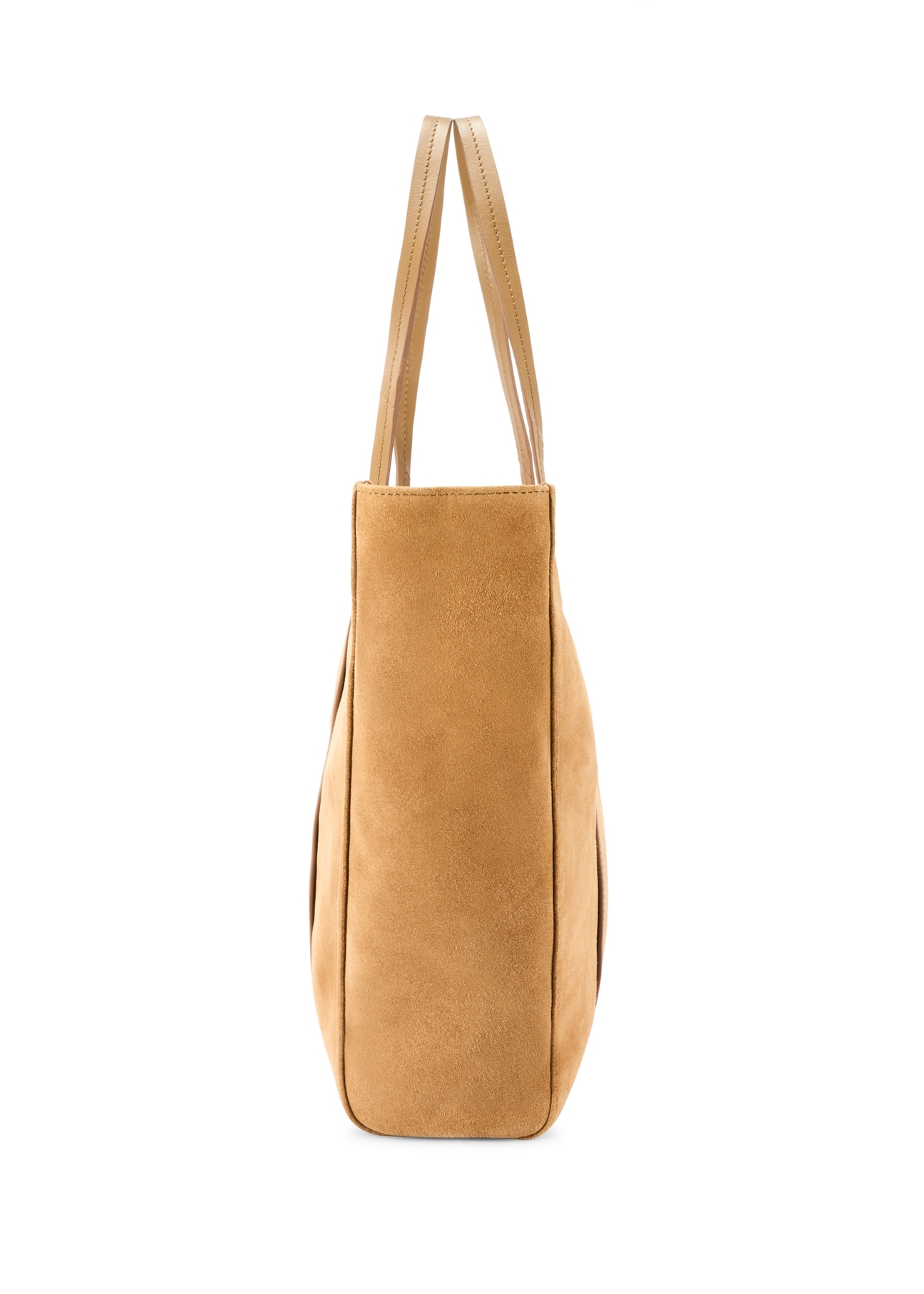 Beige suede women's shopper bag TORES-1248-1B(W26), product view from the side on a white background.