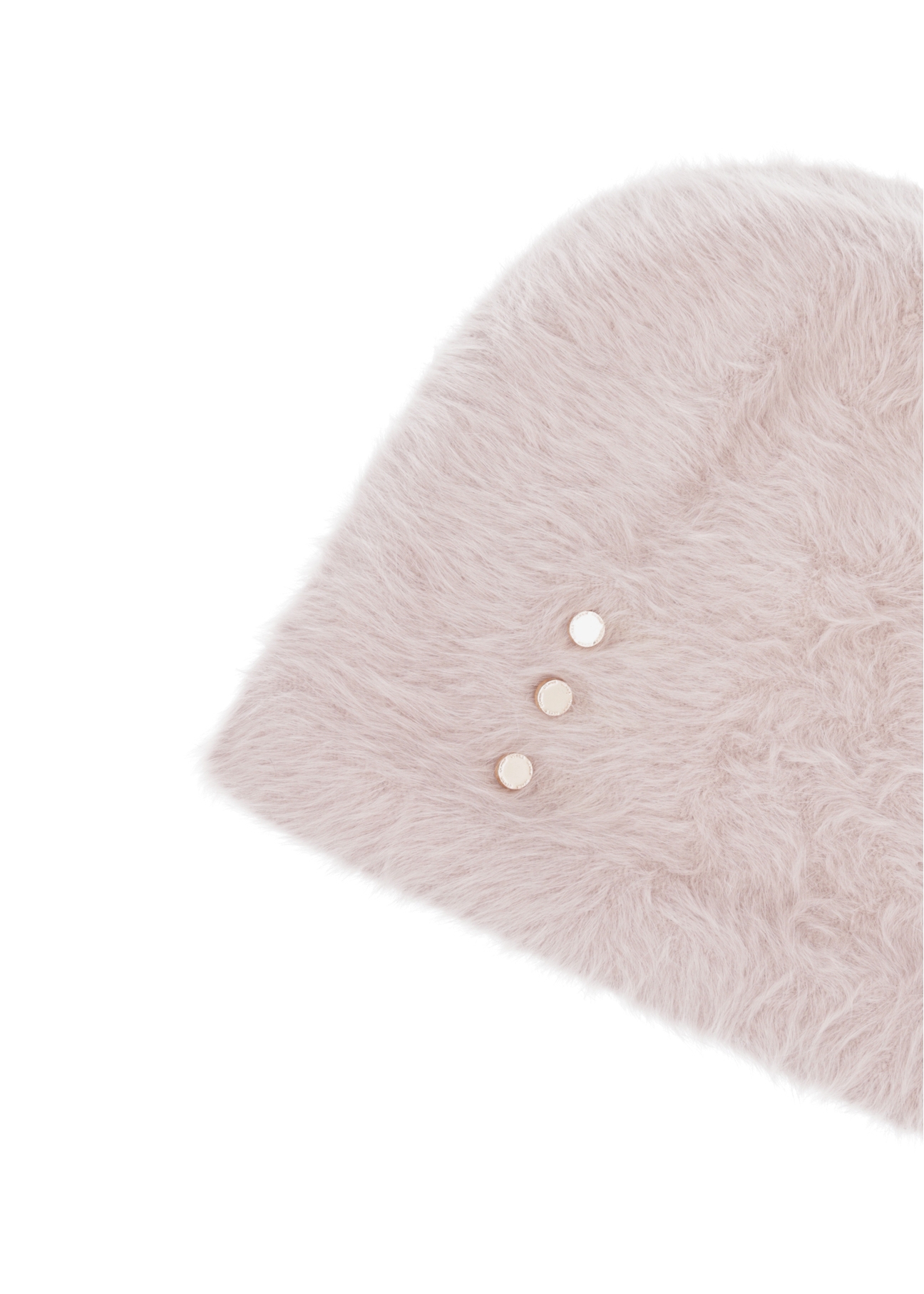 Light beige women's hat with rabbit fur CZADT-0023A-1A(Z26) - close-up detail, on white background.