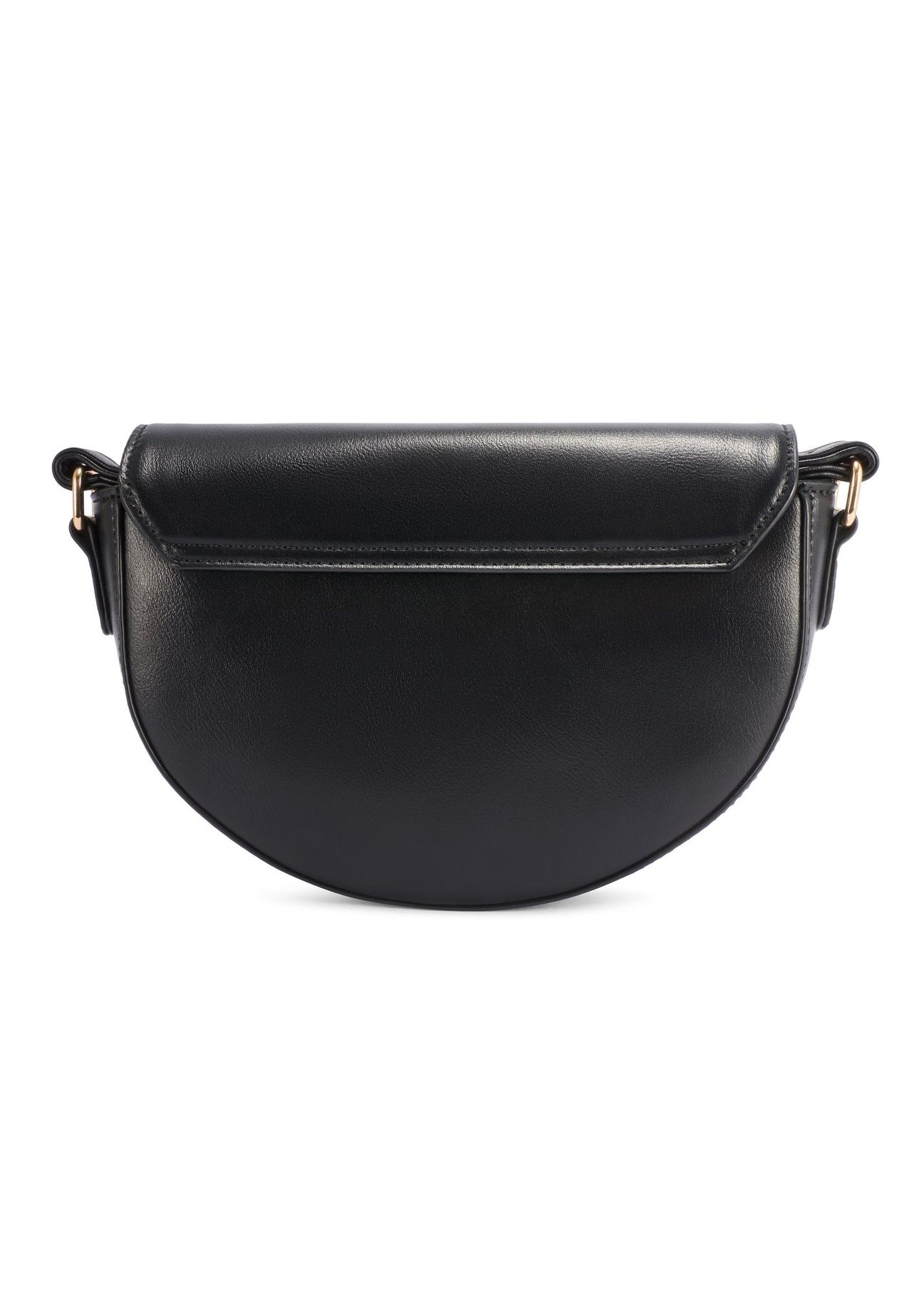 Black semi-circular women's messenger bag TOREC-1184-99(W26) - product view from the back, on a white background.