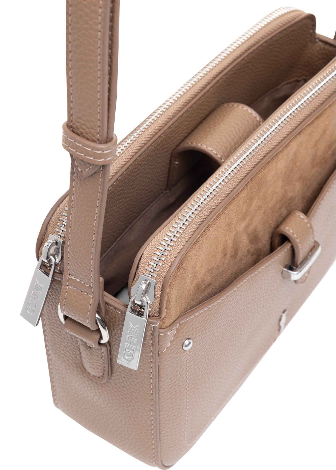Beige small women's handbag TOREC-0830B-81(Z25), close-up of detail on white background.