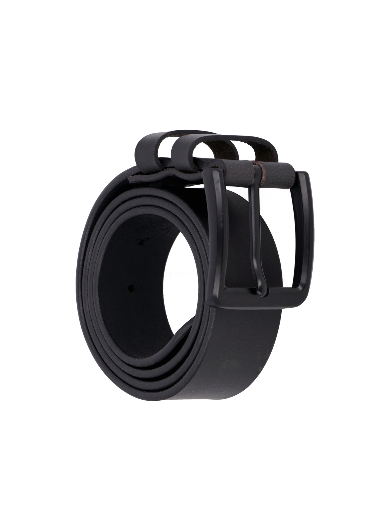 Black men's leather belt PASMS-0287-99(Z26), angled product view on a white background.