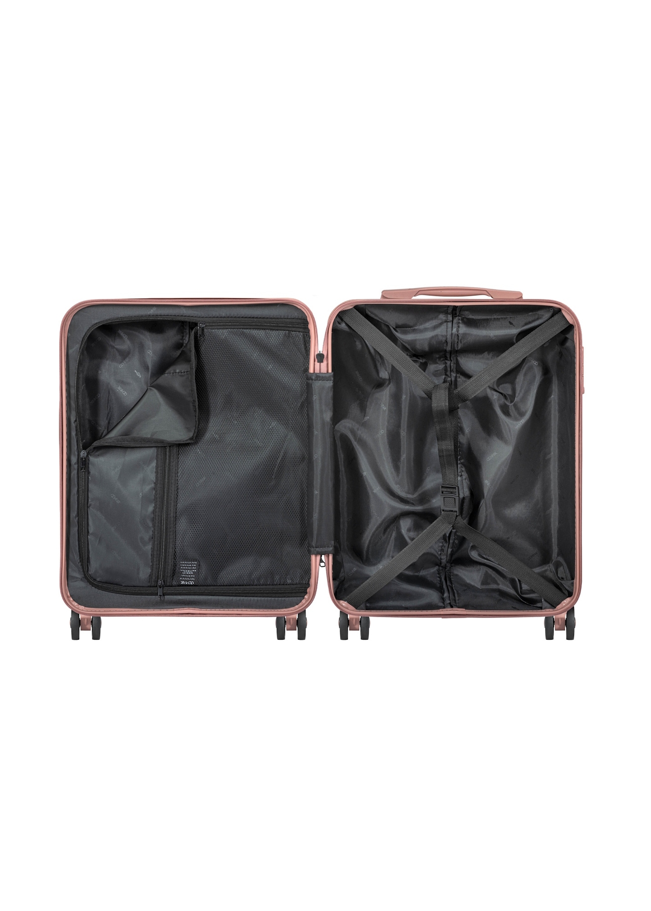 Small suitcase on wheels WALPC-0015-5B-19(W26), product view inside on white background.