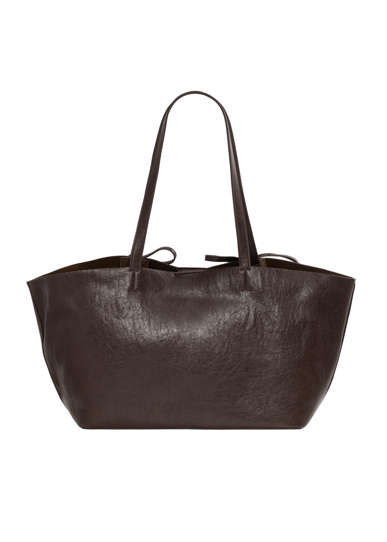 Brown shopper bag with bows TOREC-1378-1H(Z26), back view of the product on a white background.