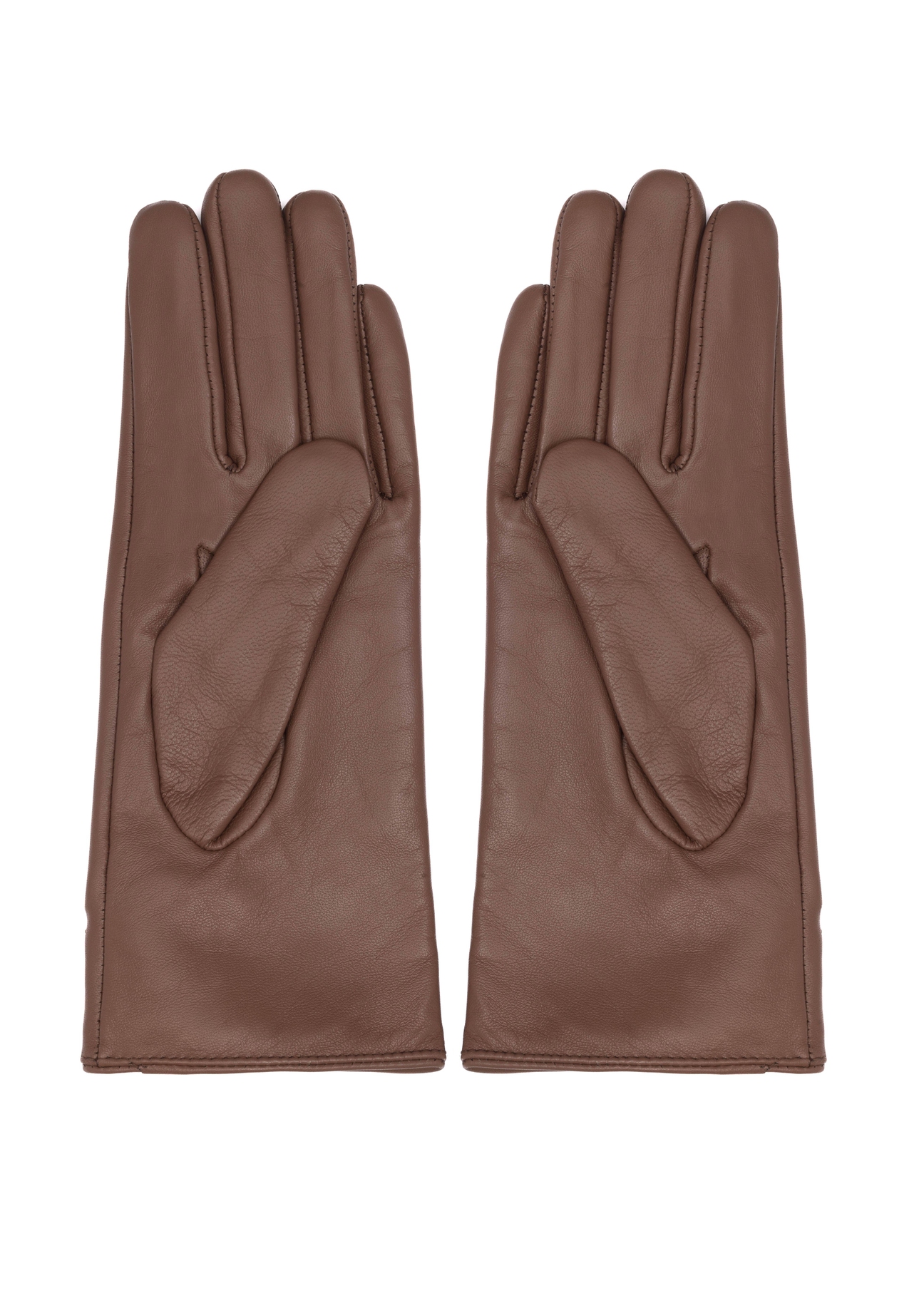 Camel leather women's gloves with buckle REKDS-0087-1D(Z26) - product view from above, on a white background.