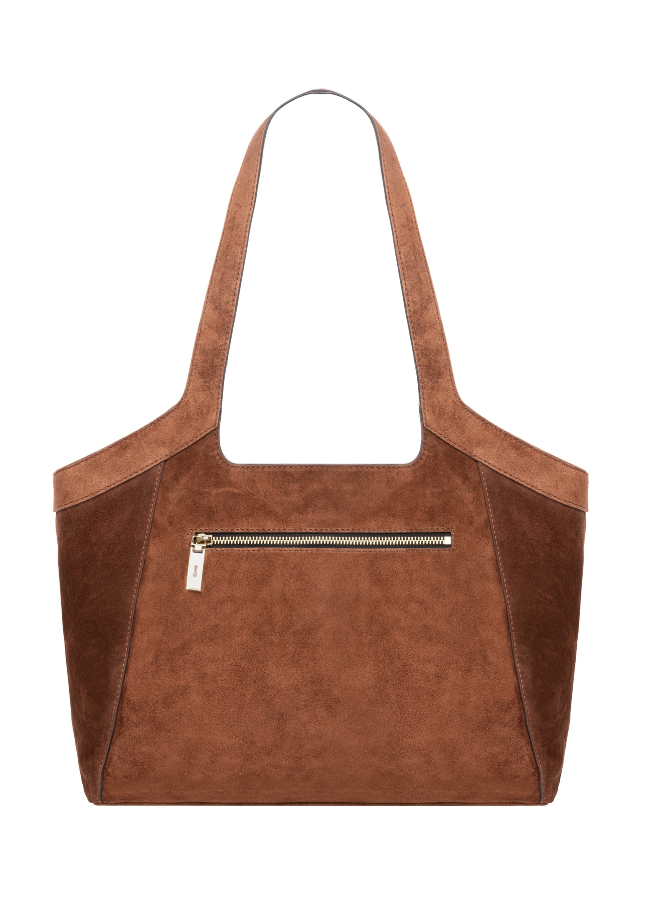Cognac suede large women's handbag TORES-1169-1F(W26), product view from the back on a white background.