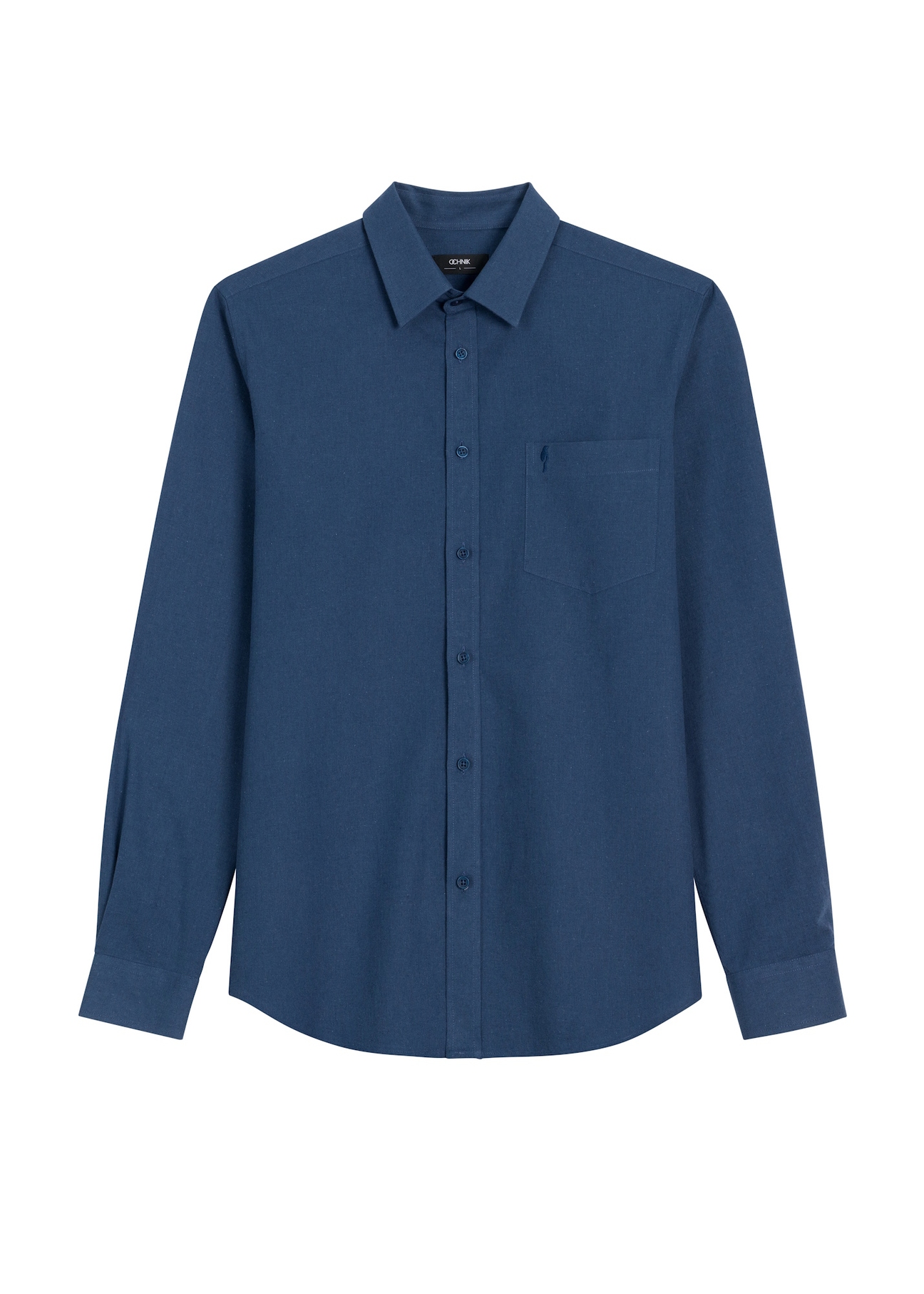Navy blue men's linen blend shirt KOSMT-0379-7H(W26), front product view on white background.