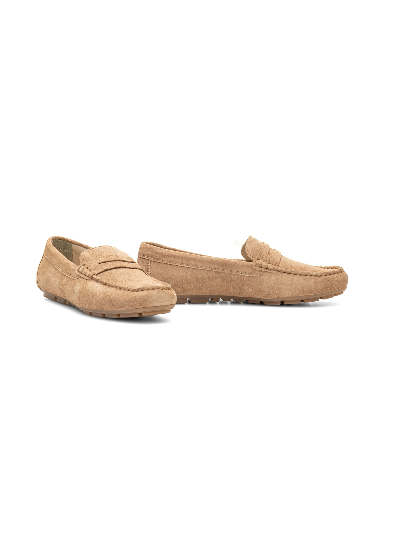 Beige leather women's moccasins BUTYD-1262-1B(W26), diagonal product view on a white background.