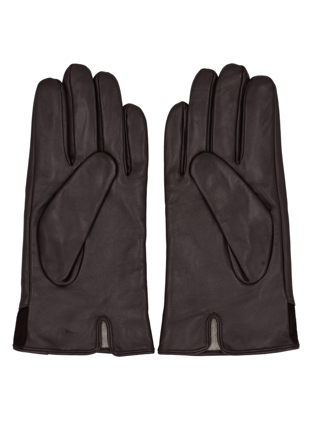 Men's brown leather gloves REKMS-0090-1I(Z26), product view from above, on white background.