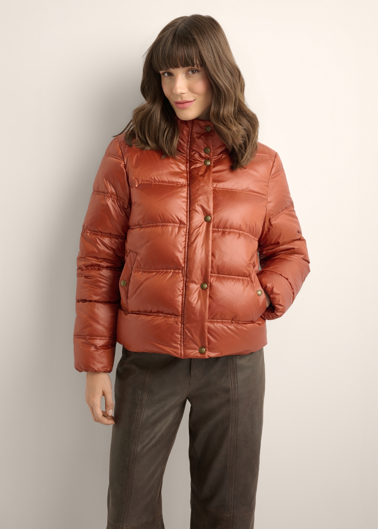 Women's jacket with a stand-up collar in red color KURDT-0669-3D(Z26)