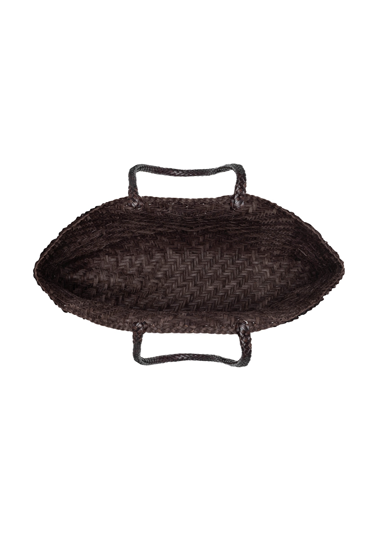 Dark brown woven women's handbag TORES-1301-1I(W26), product view inside on white background.