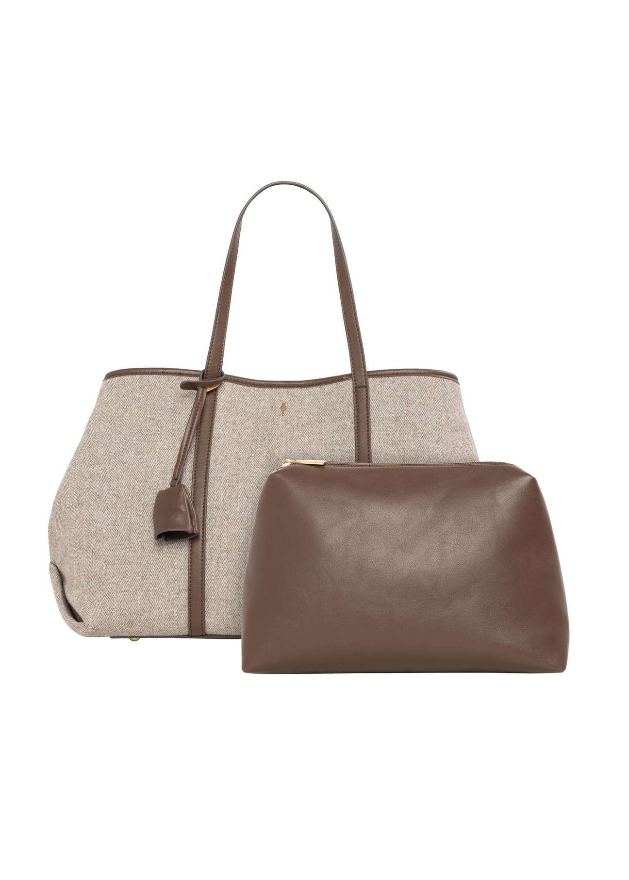 Beige herringbone shopper bag TOREC-1330-1P(Z26) - front product view, on white background.