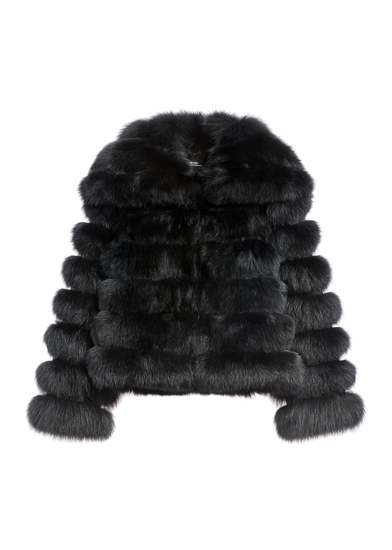 Women's black fur coat with collar FUTDF-0100-99(Z26), front product view on white background.