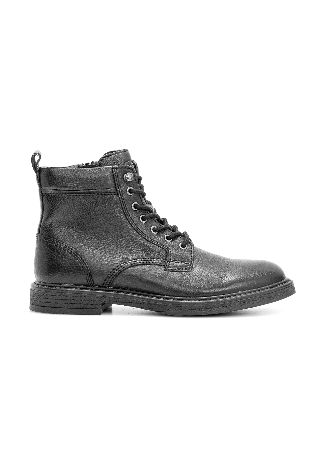 Black men's leather ankle boots BUTYM-0516-99(Z25), side view of the product on a white background.