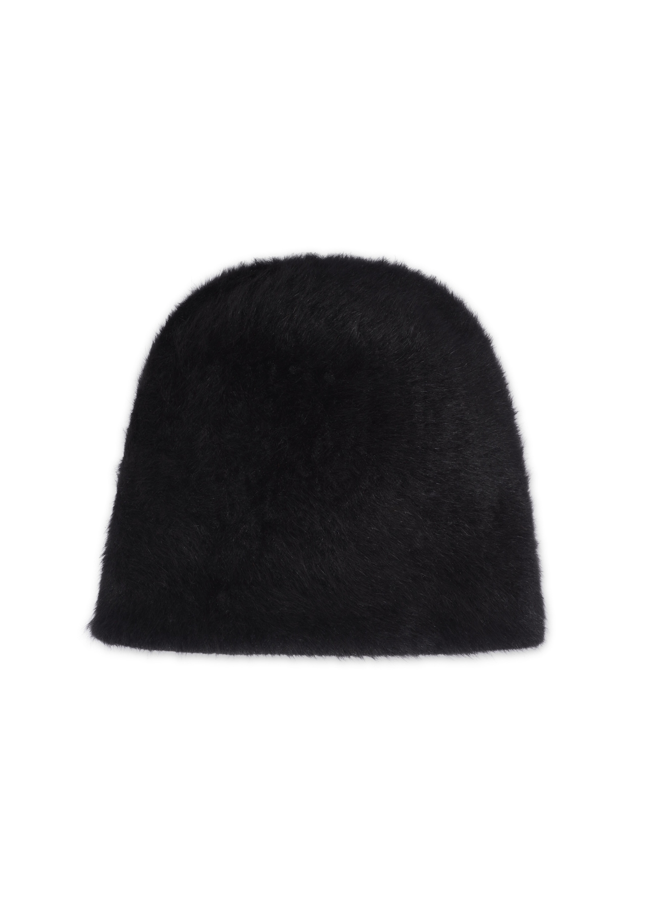 Black women's hat with rabbit fur CZADT-0023A-9E(Z26), product view from the back on a white background.