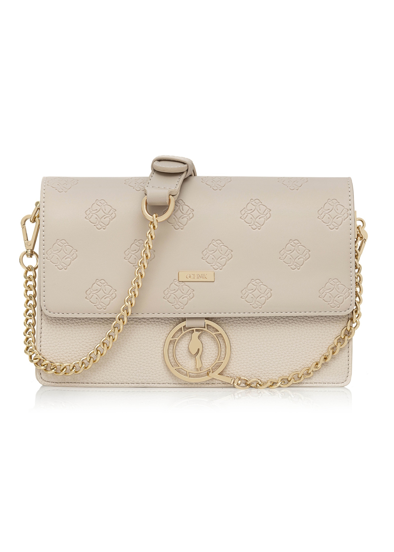 Cream women's handbag with monogram TOREC-0536C-12(Z25) - front product view on white background.
