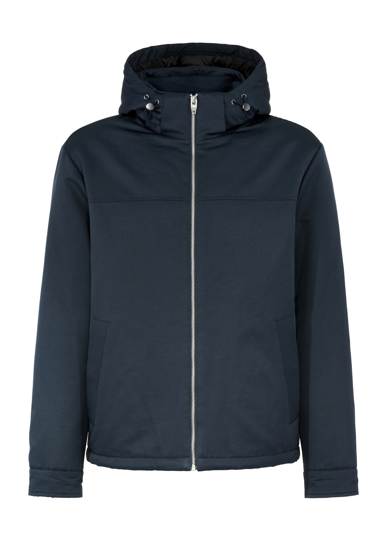 Navy blue men's jacket with hood KURMT-0386-69(Z25) - front product view on white background.