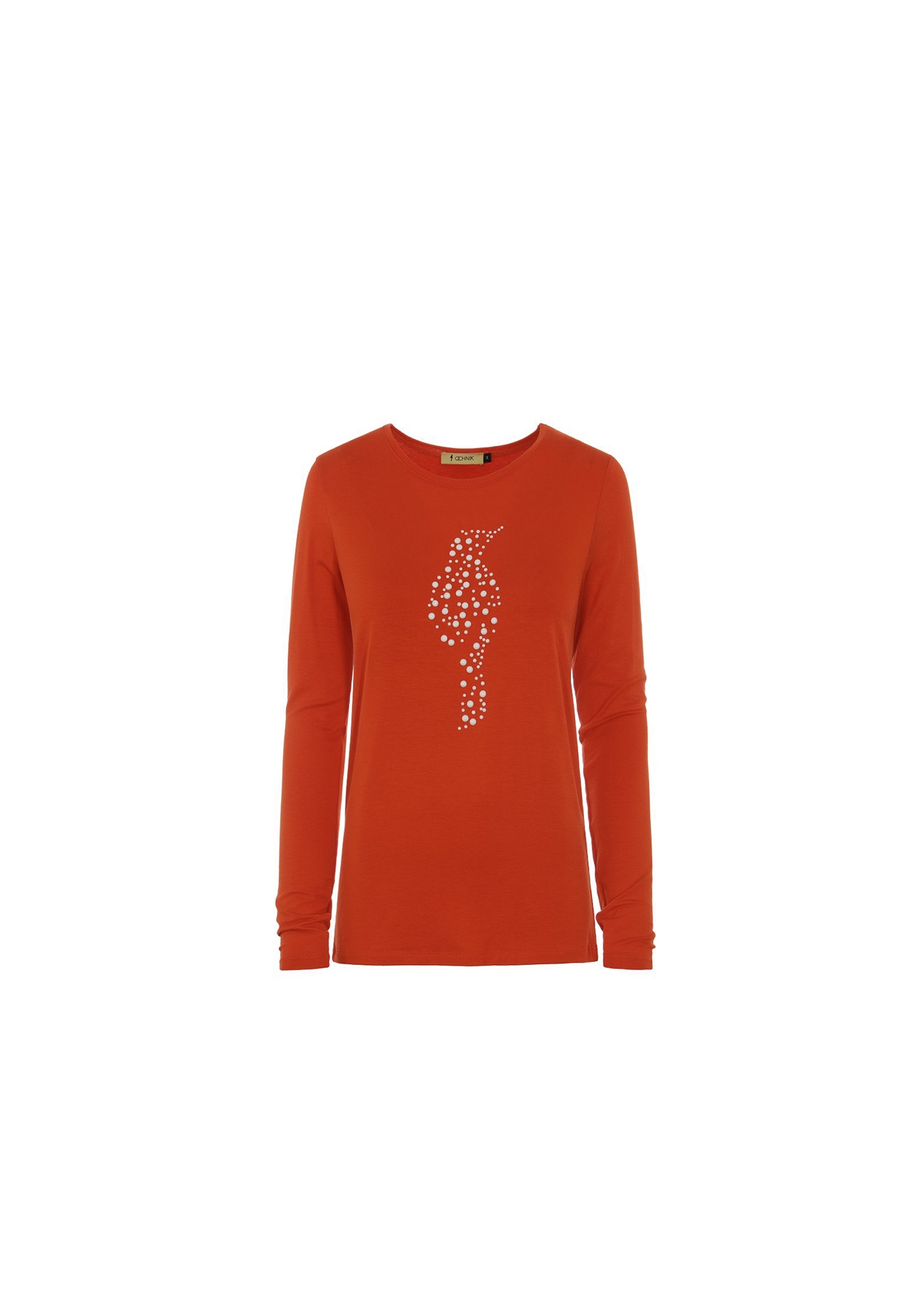 Red women's blouse with oriole LSLDT-0005-42(Z18)-01