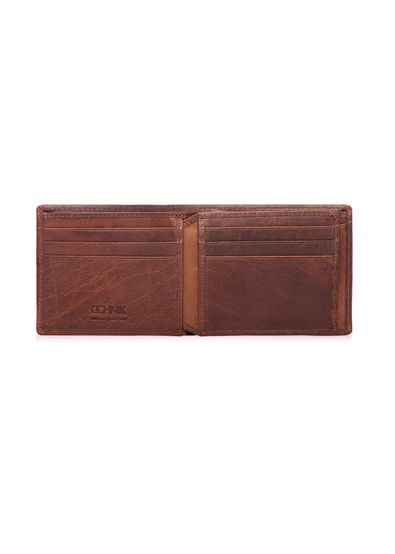 Men's leather wallet in cognac color PORMS-0693-1H(W26), product view inside on white background.