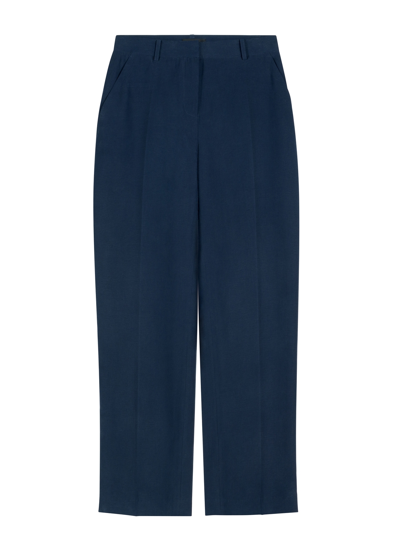 Navy blue elegant women's trousers SPODT-0106A-7E(W26), front product view on white background.