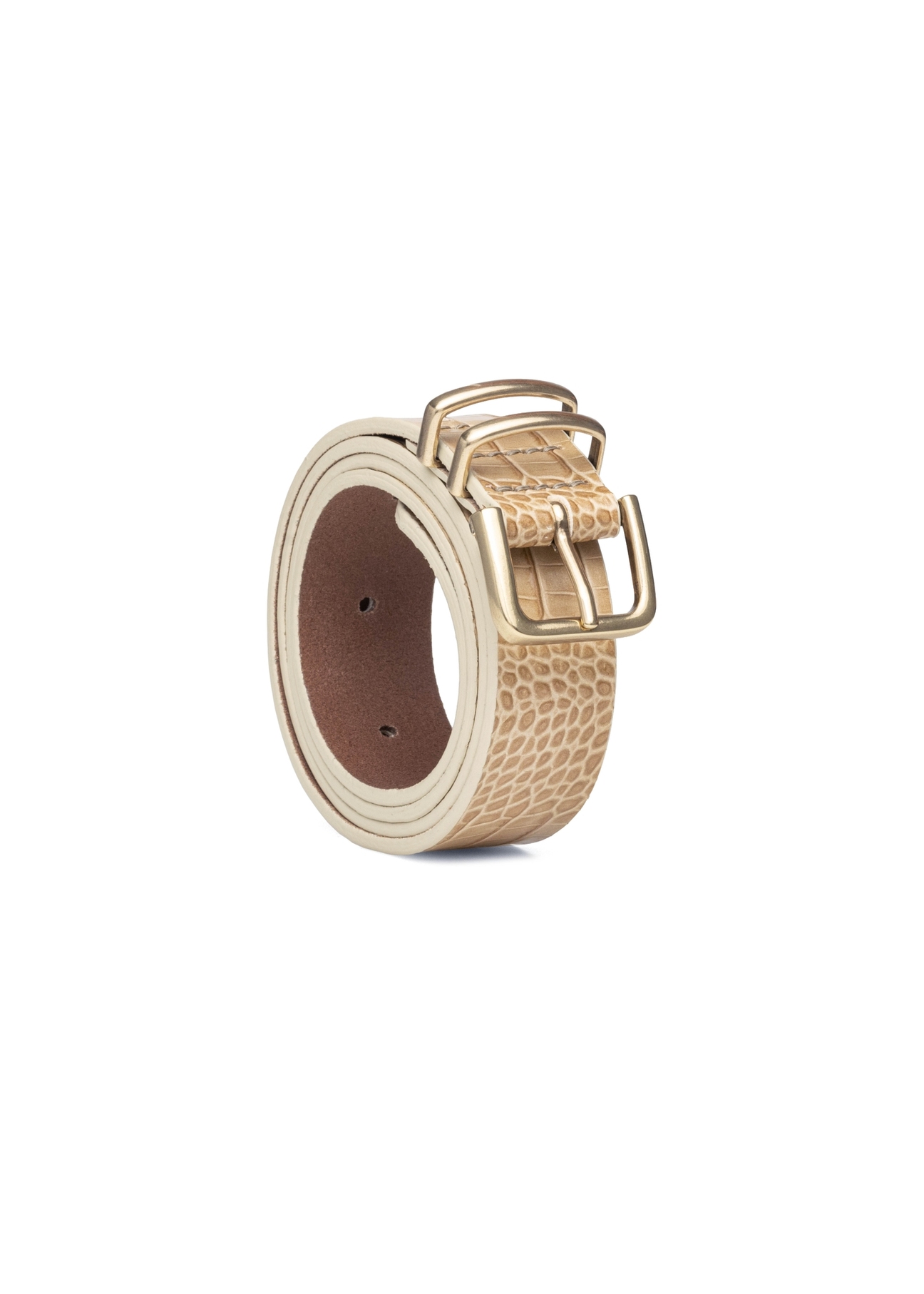 Beige leather women's belt PASDS-0341-1A(W26), diagonal product view on white background.