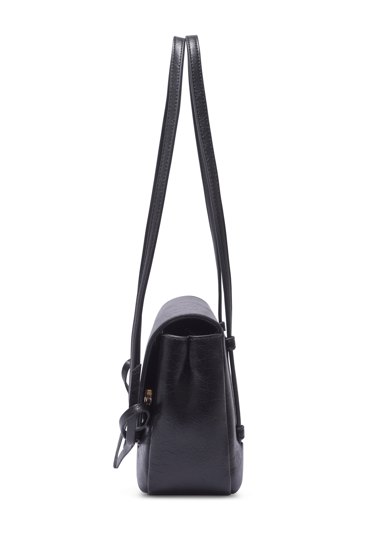 Small black women's handbag with bows TOREC-1379-99(Z26), side view of the product on a white background.