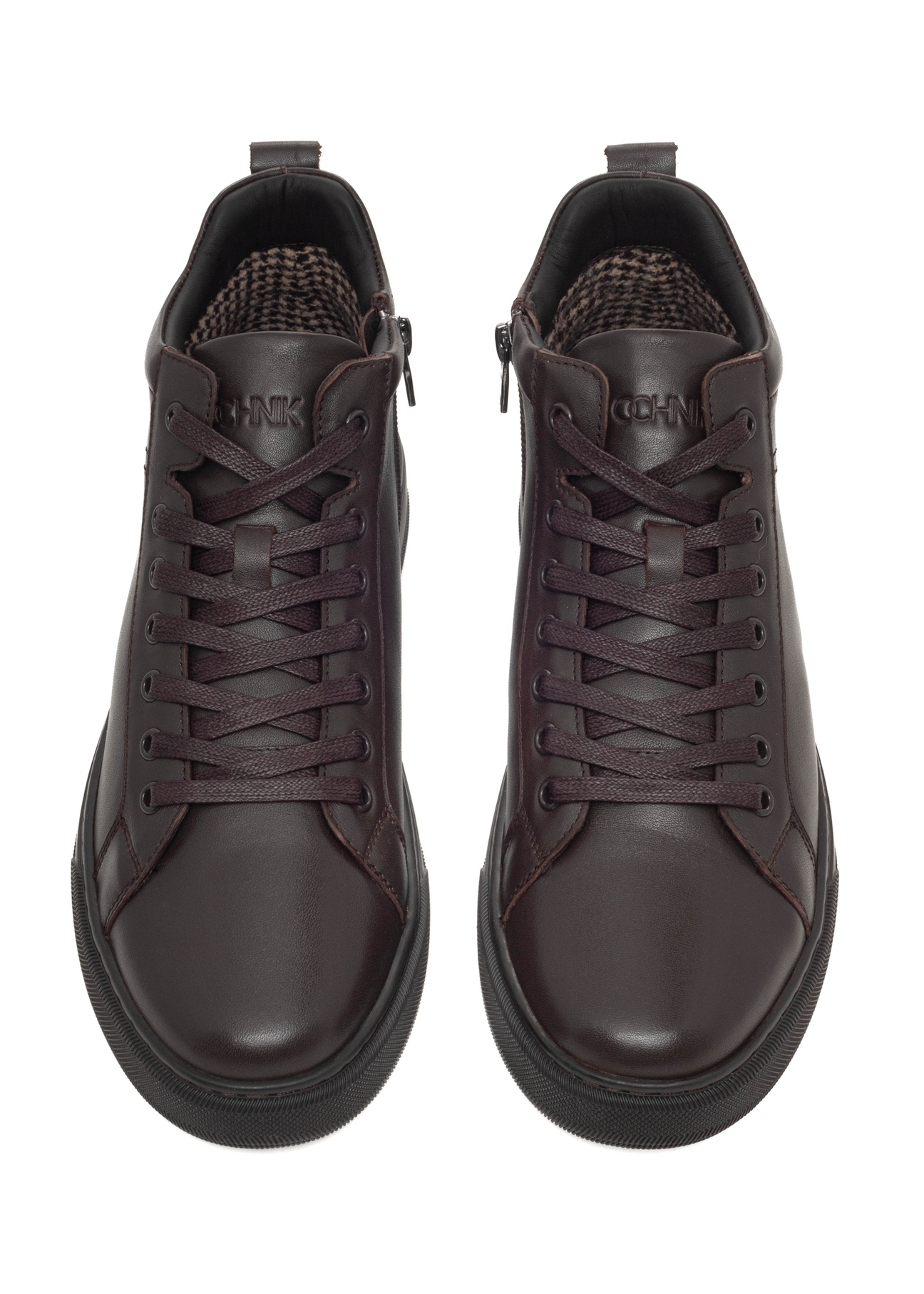 Men's dark brown leather sneakers BUTYM-0466-1I(Z26), front product view on white background.