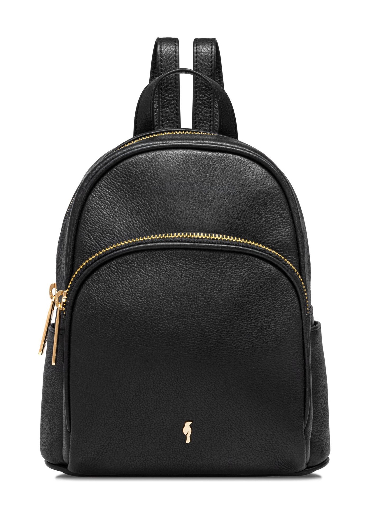 Black leather women's backpack TORES-1089A-99(W26), front product view on white background.