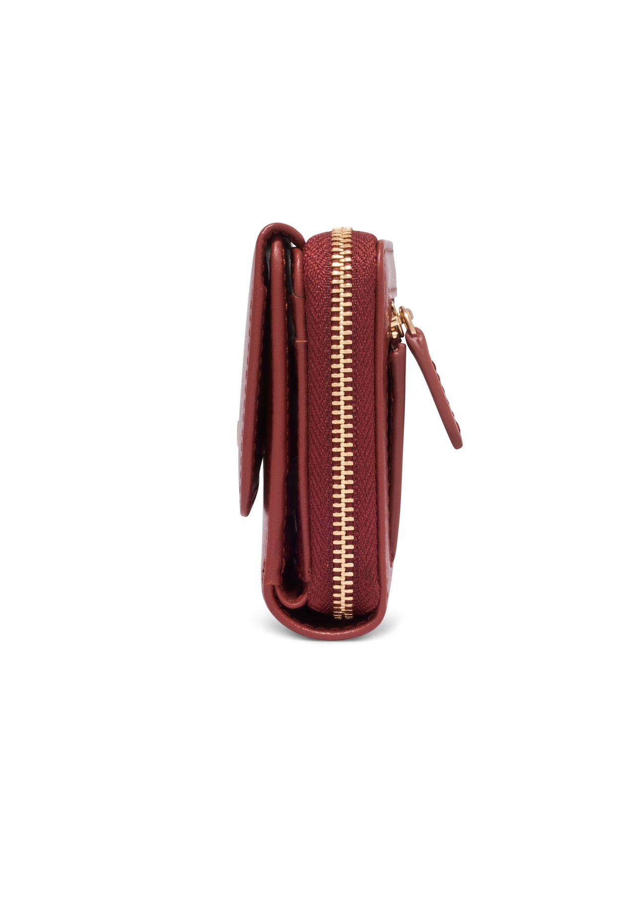 Small women's leather wallet in ginger color PORES-1025-3D(Z26), side view of the product on a white background.