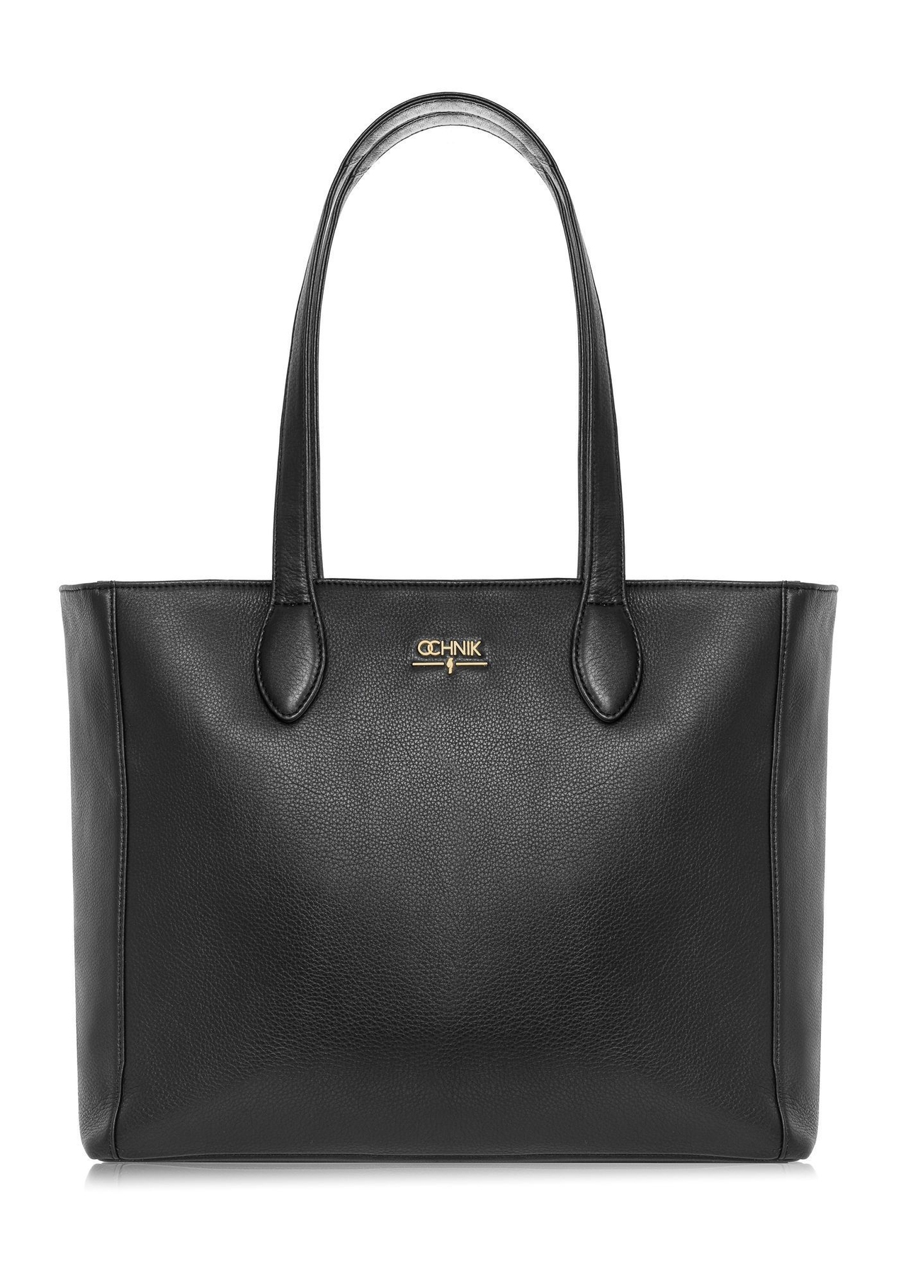 Black leather women's shopper bag TORES-0971F-99(W26) - front product view on white background.