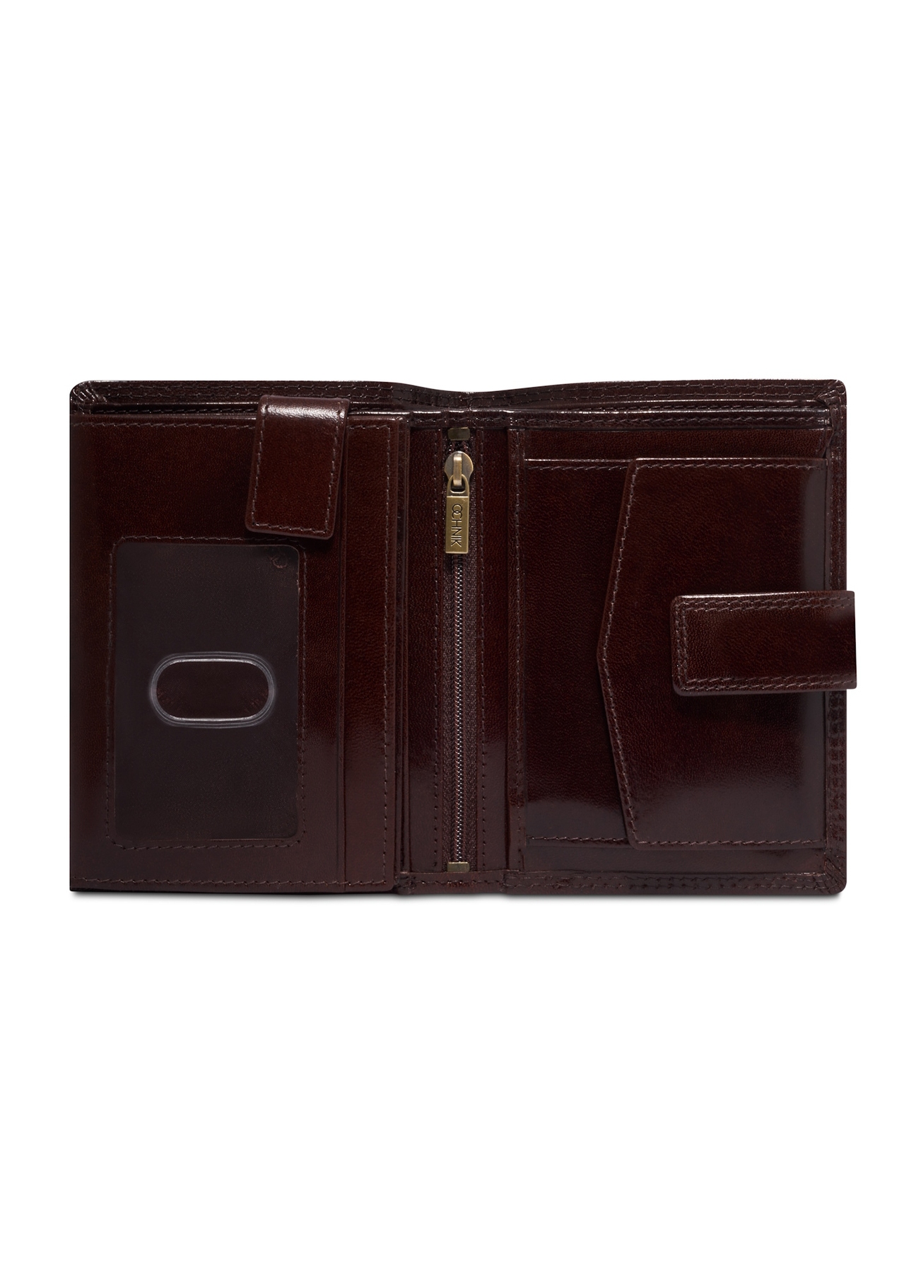 Men's brown leather wallet PL-190-1H(KS), product view inside on white background.