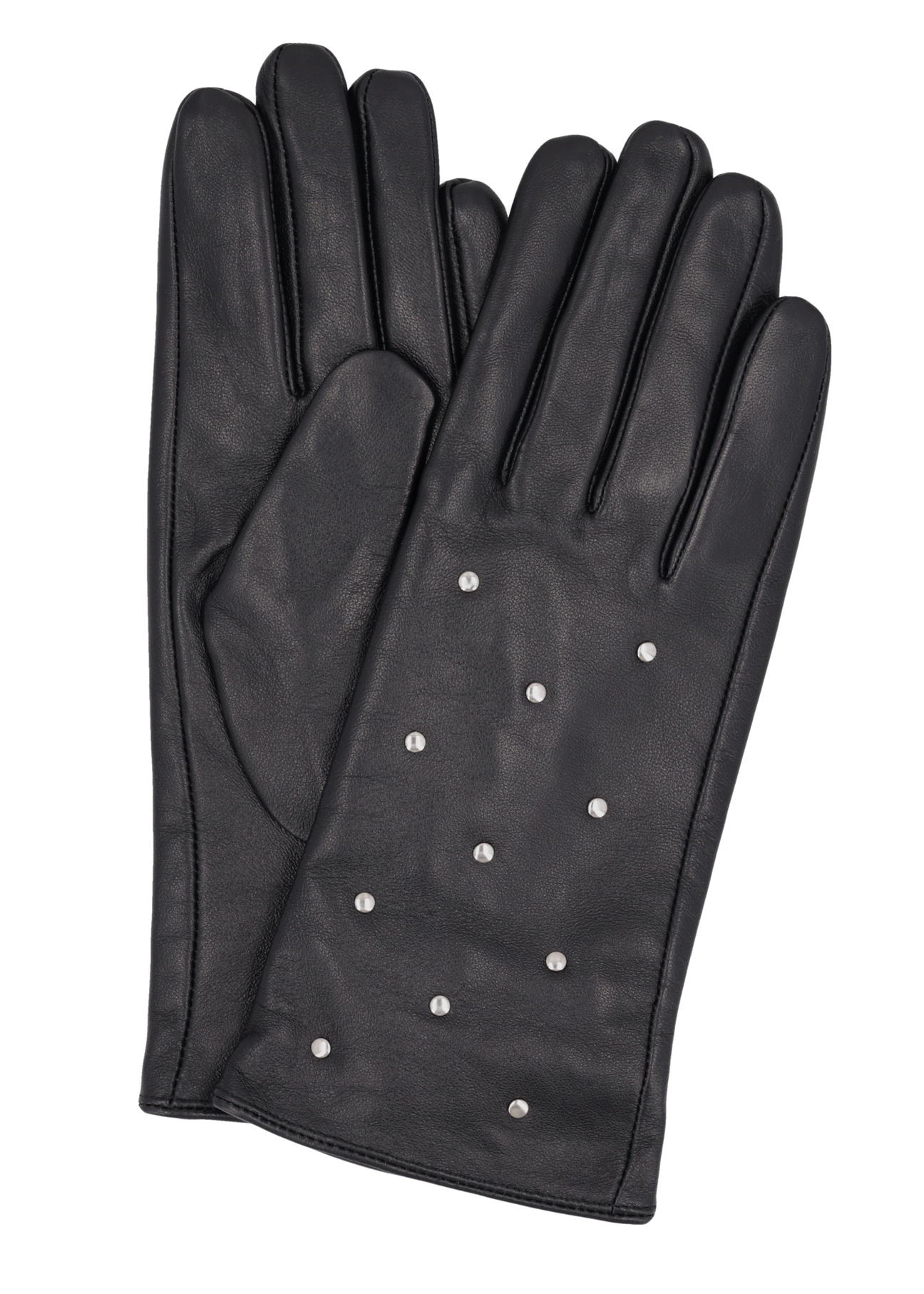 Black suede women's gloves REKDS-0103-99(Z26), product view from the front on a white background.