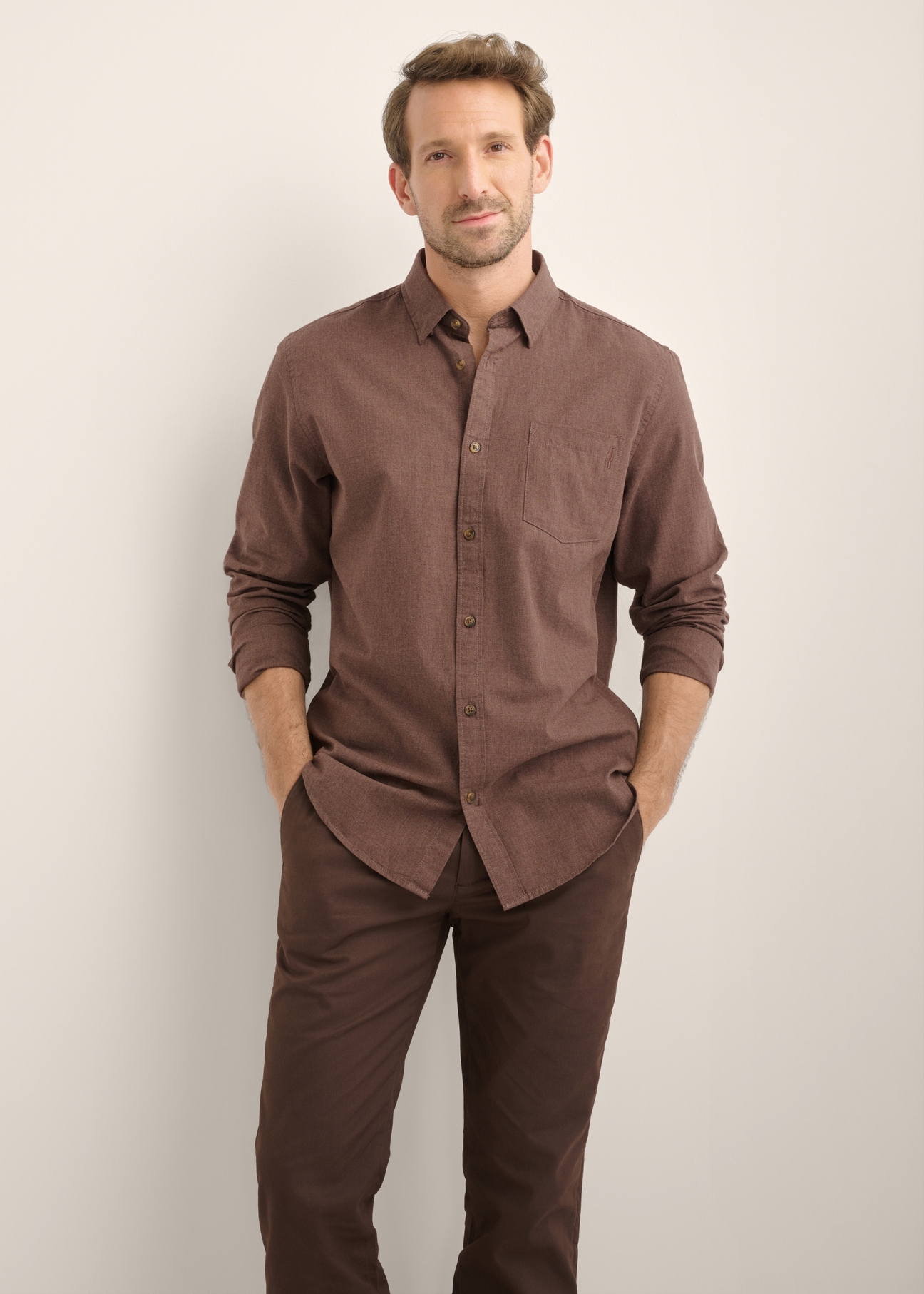 Brown men's cotton shirt KOSMT-0363-1H(Z26)