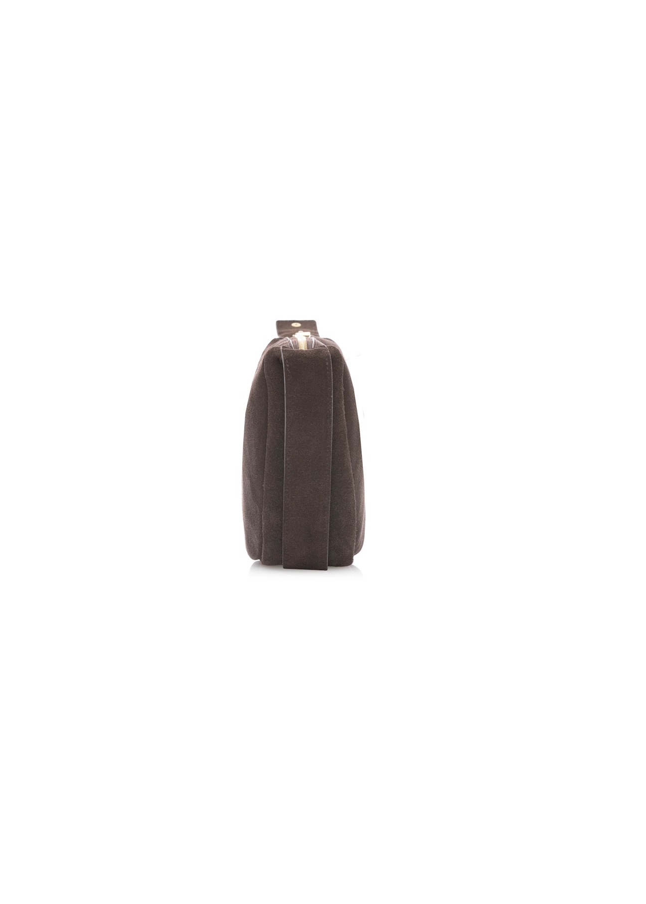Dark brown leather semi-circular women's handbag TORES-1309-1I(W26), side view of the product on a white background.