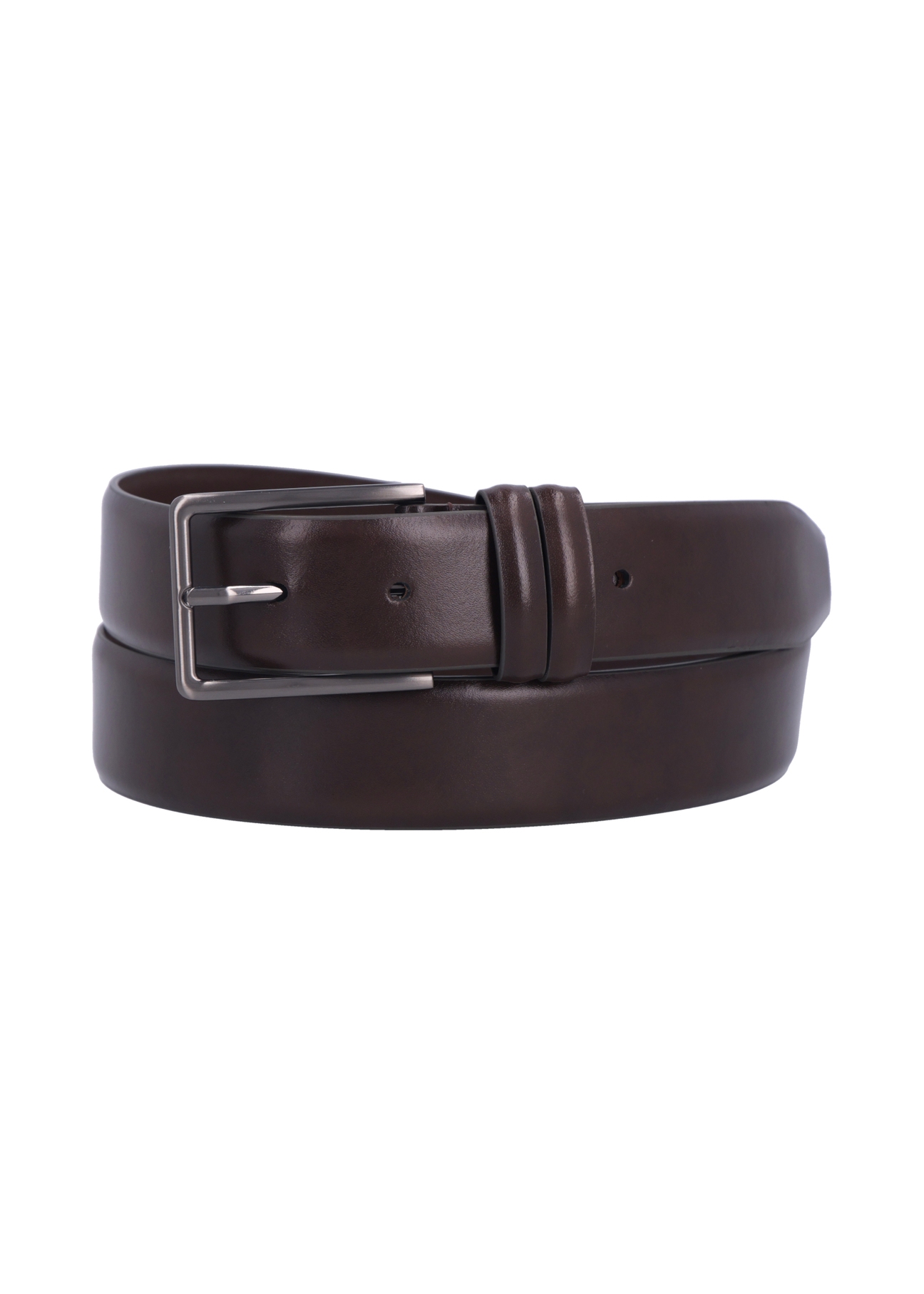 Men's brown leather belt PASMS-0284-1I(Z26), front product view on white background.