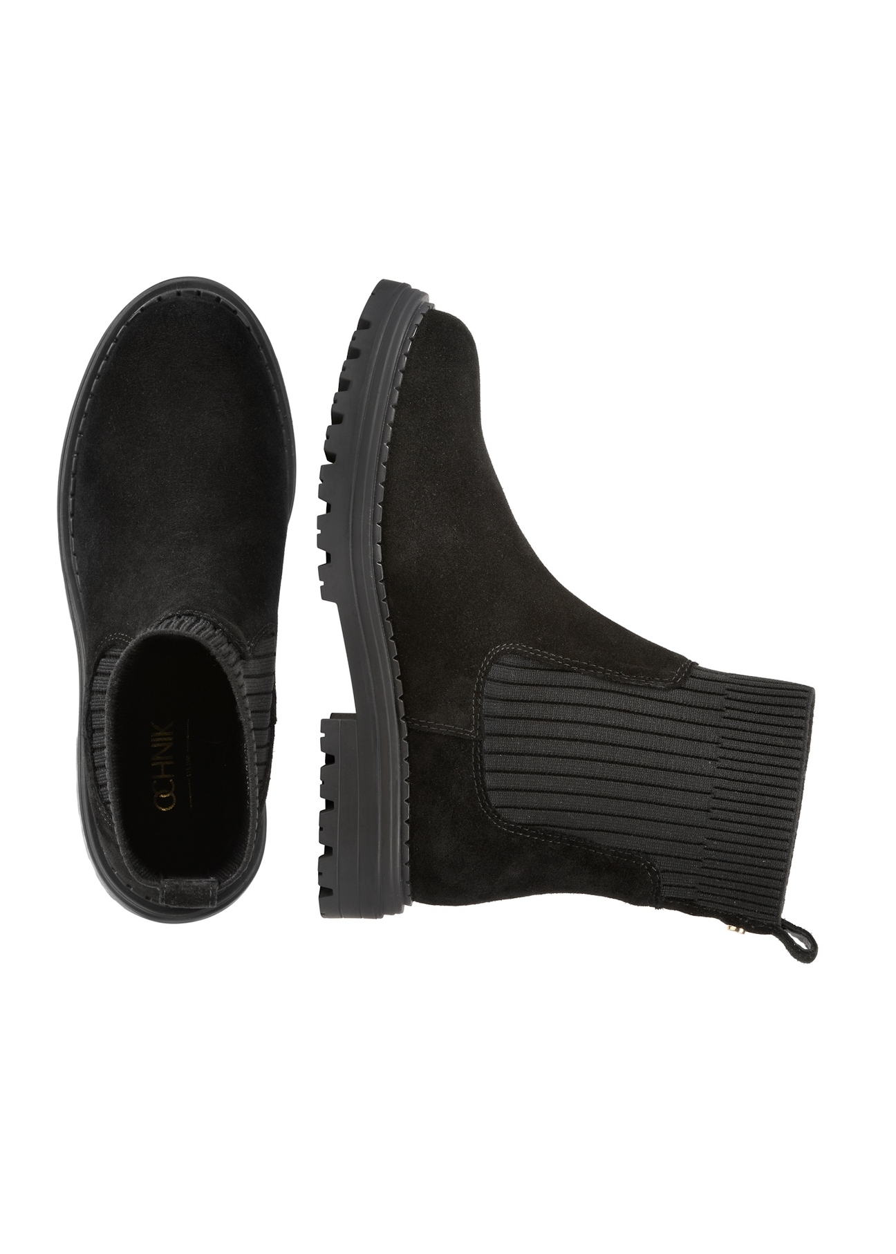 Women's black suede Chelsea boots BUTYD-1194-99(Z25), product view from above on a white background.