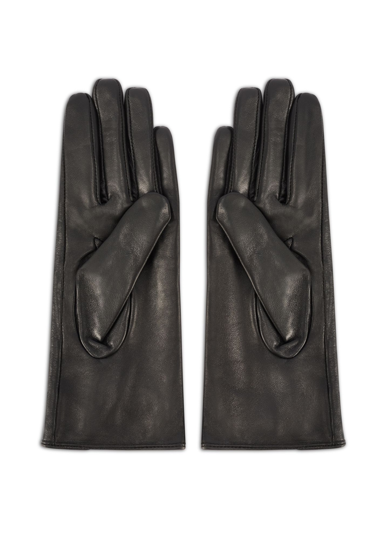Women's leather gloves with ties REKDS-0021A-99(Z25), product view from the back on a white background.