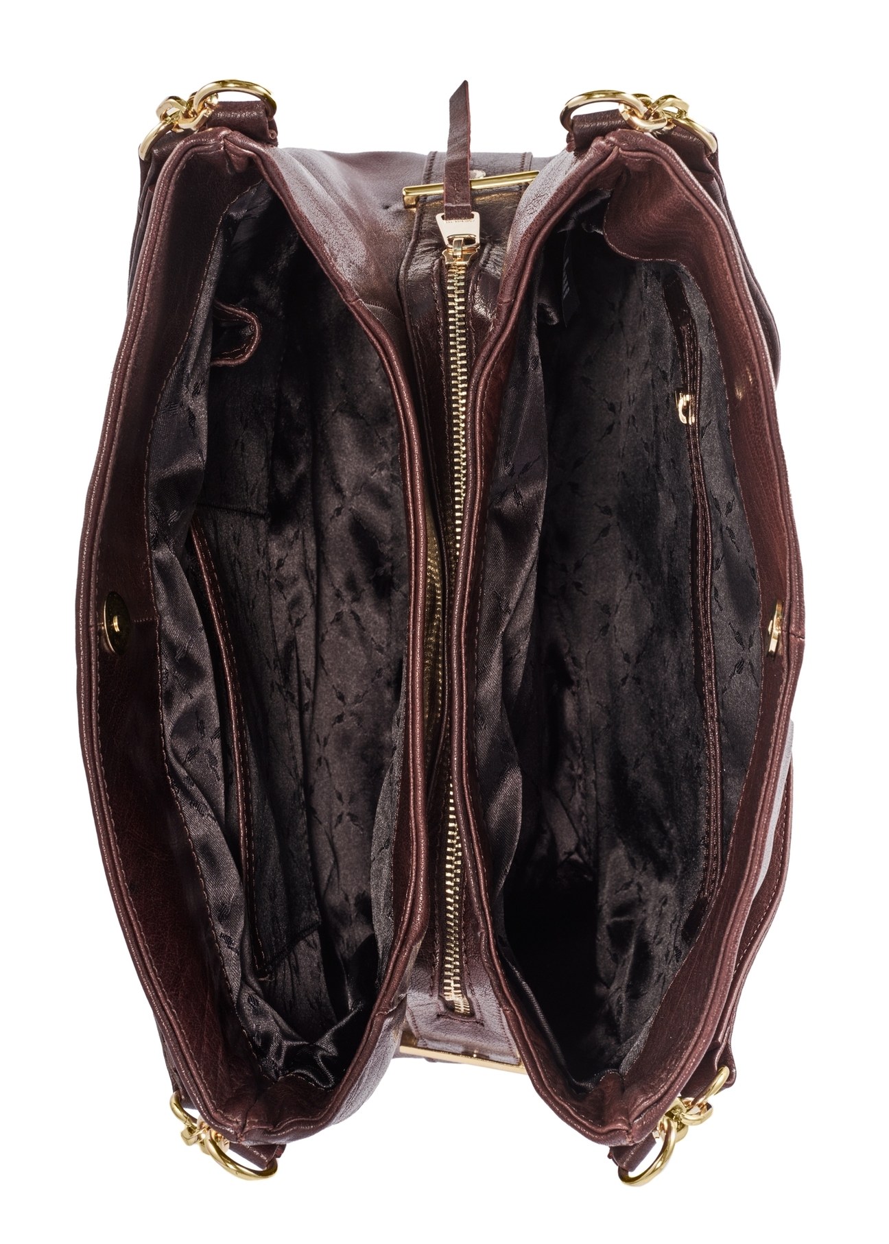 Brown leather women's shopper bag TORES-0636D-89(Z25), product view from the inside on a white background.