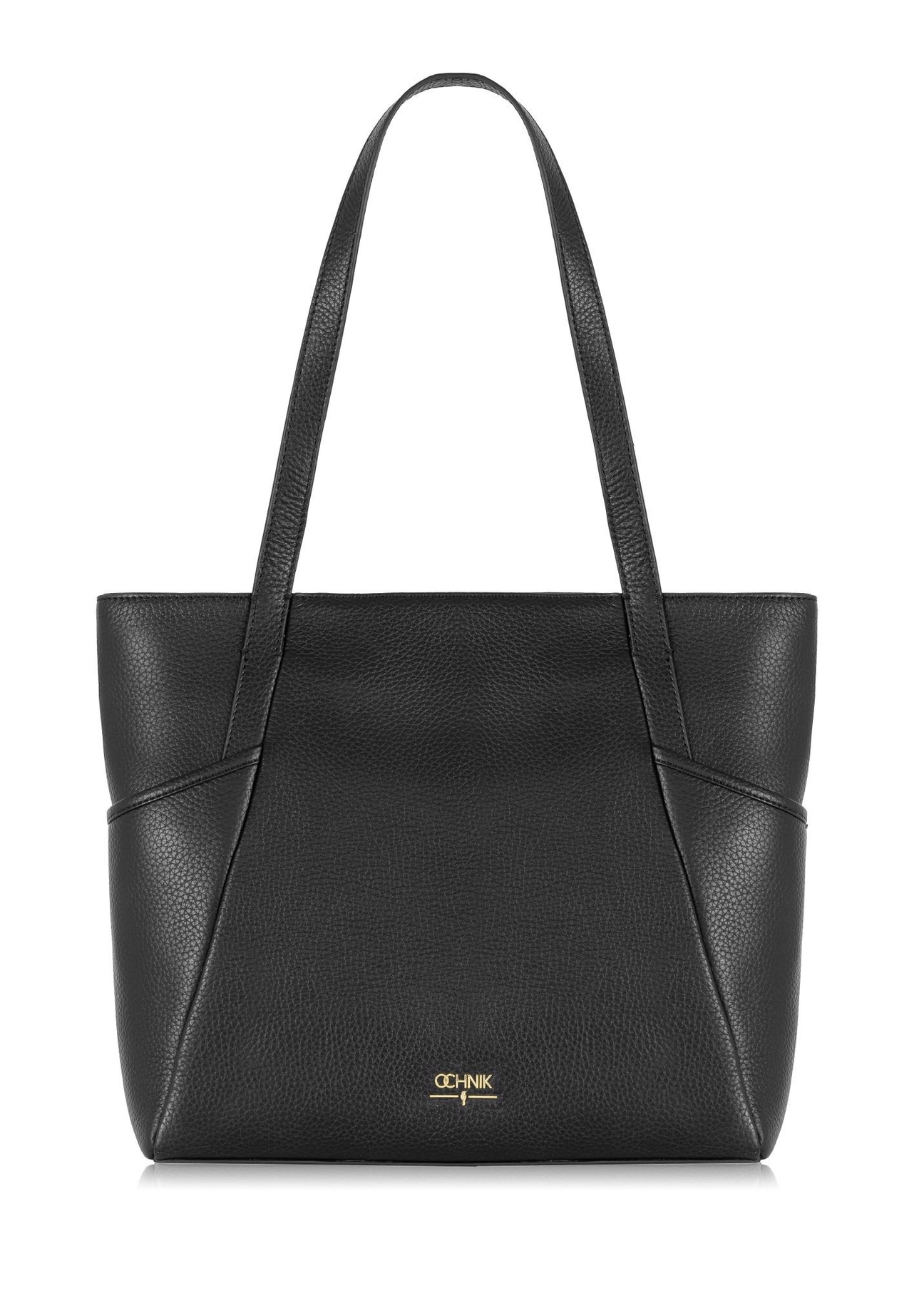 Black leather shopper bag TORES-0980-9I(Z26) - front product view, on white background.