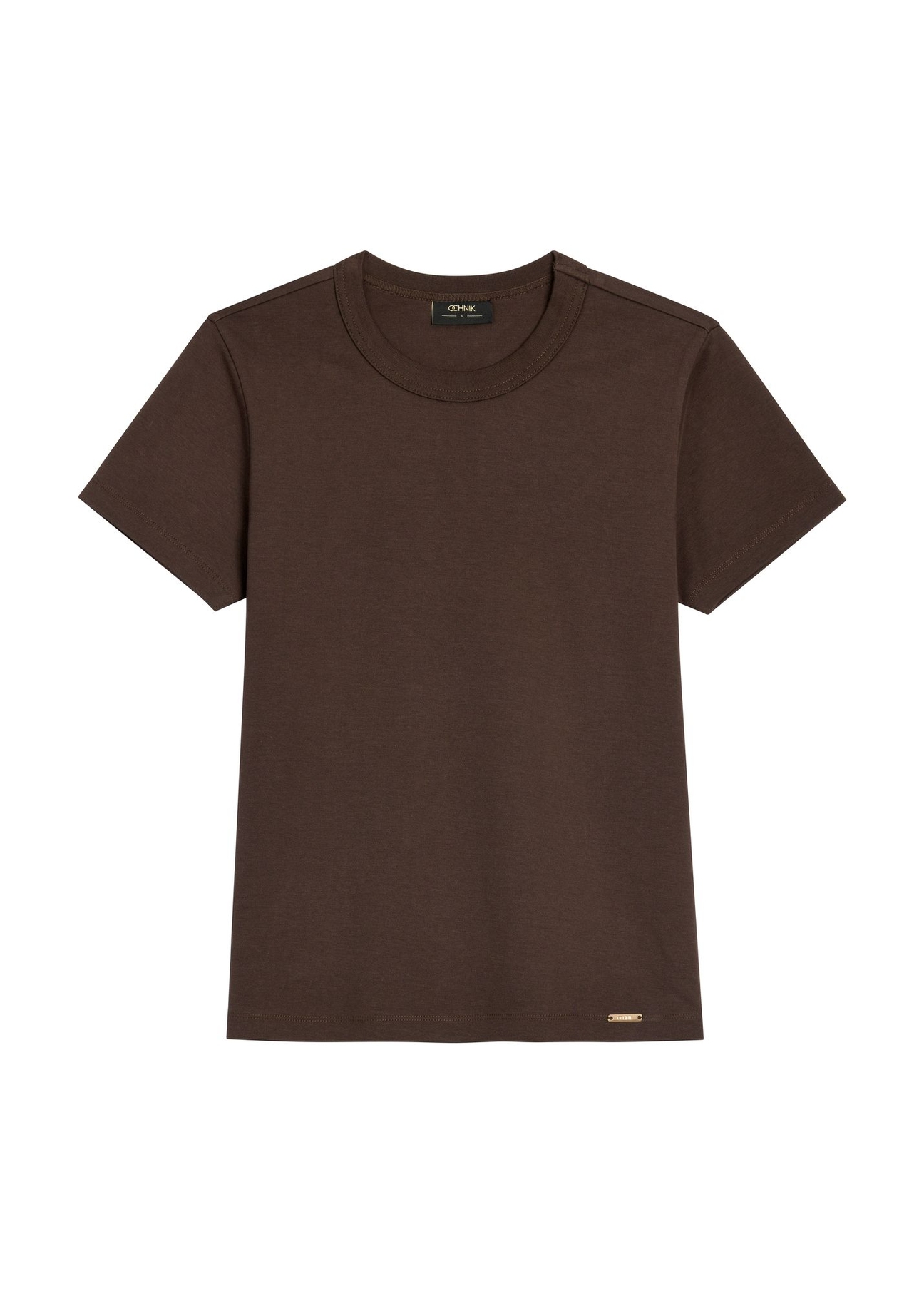 Dark brown cotton women's T-shirt TSHDT-0144-1I(Z26) - front product view, on white background.
