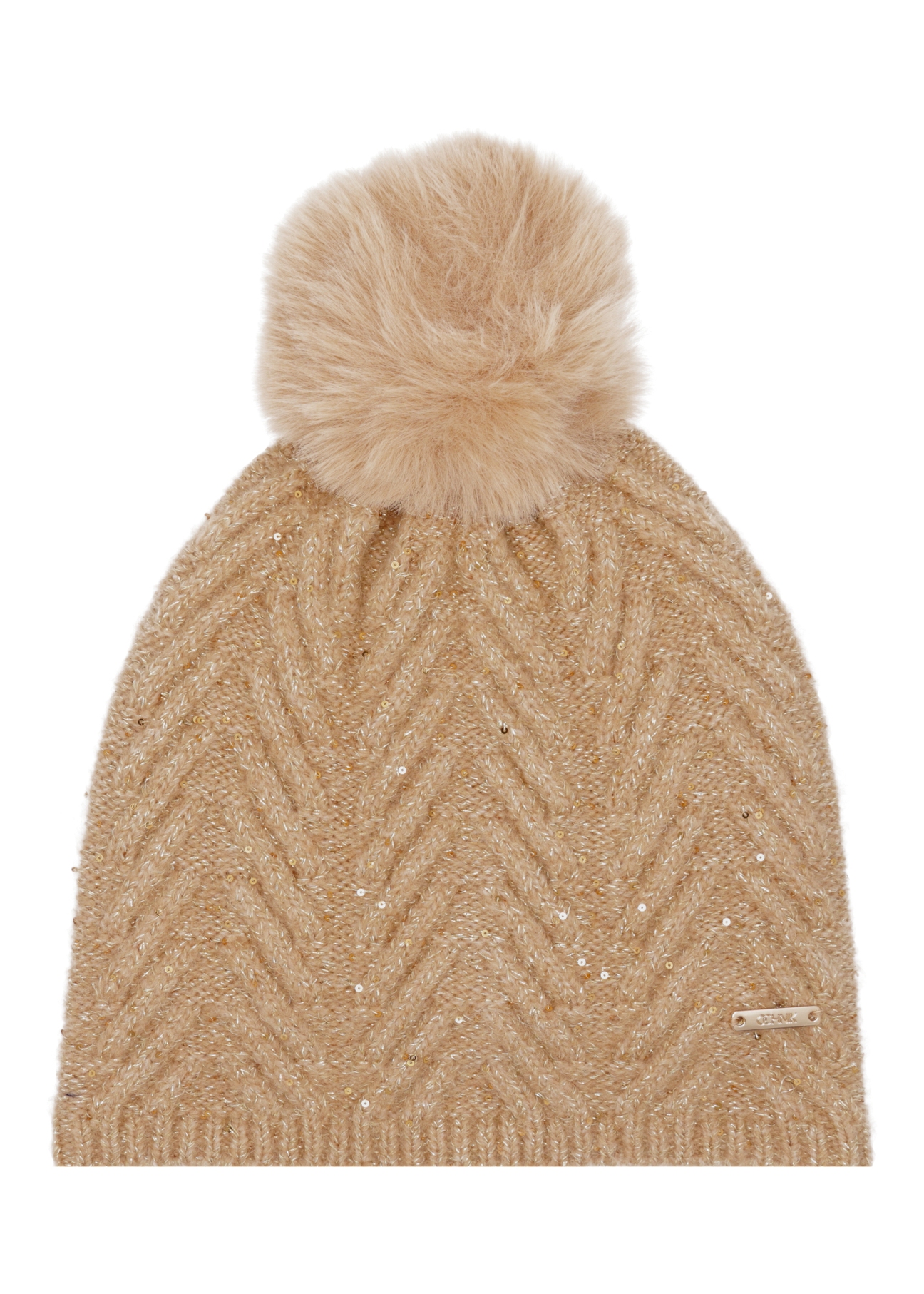 Beige hat and scarf set ZESTD-0014-1A(Z26), front view of the hat on a white background.