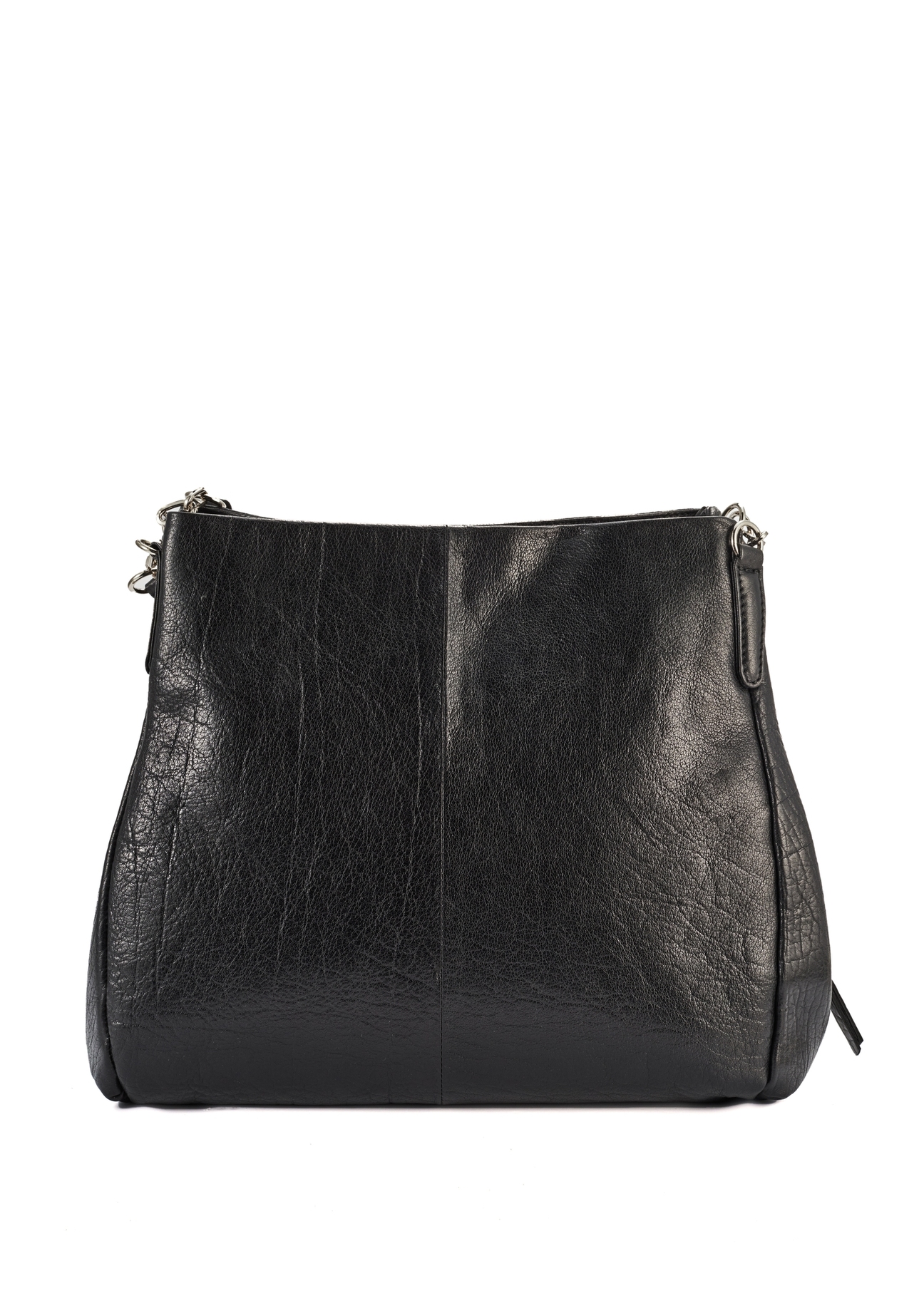Black leather women's shopper handbag TORES-0636D-99(Z25), visible product from the back, view on white background.