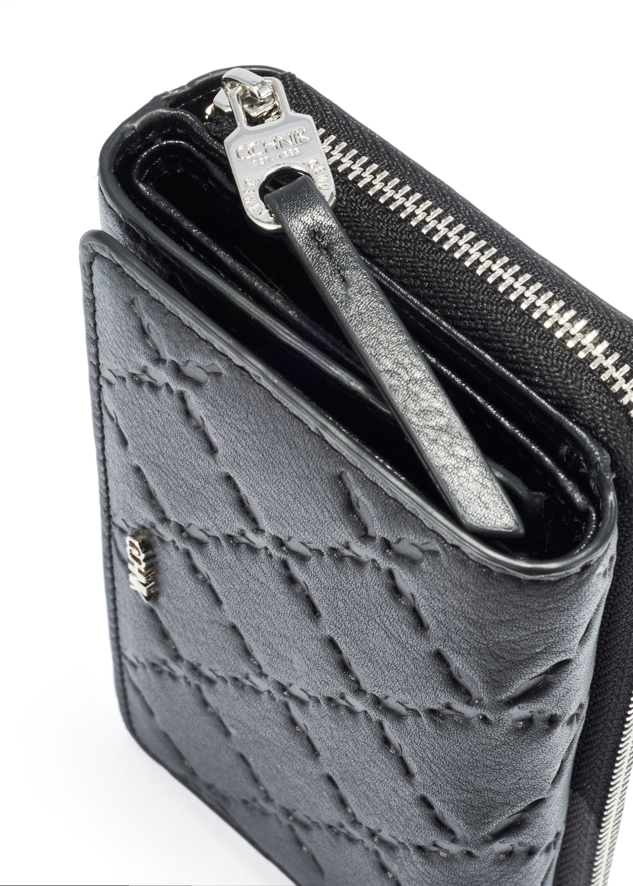 Black leather women's wallet with monogram PORES-0882A-99(W25)