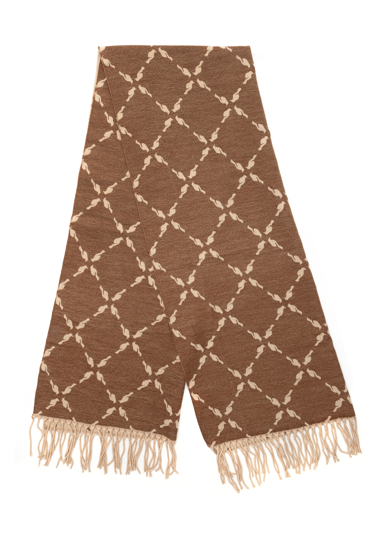 Double-sided women's scarf with monogram SZADT-0206-24(Z25), view of the folded product on a white background.