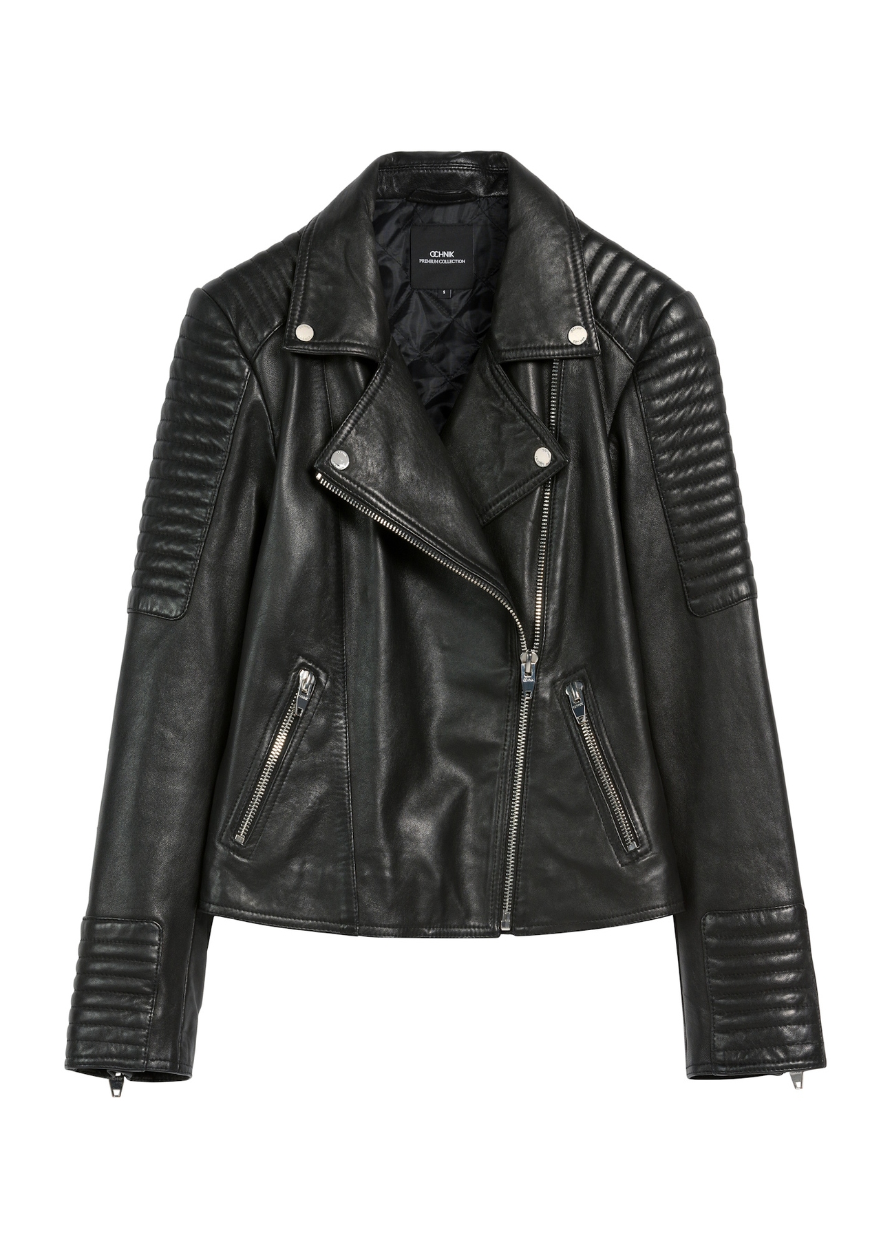 Black women's leather jacket KURDS-0560-3943(Z25), front product view on white background.