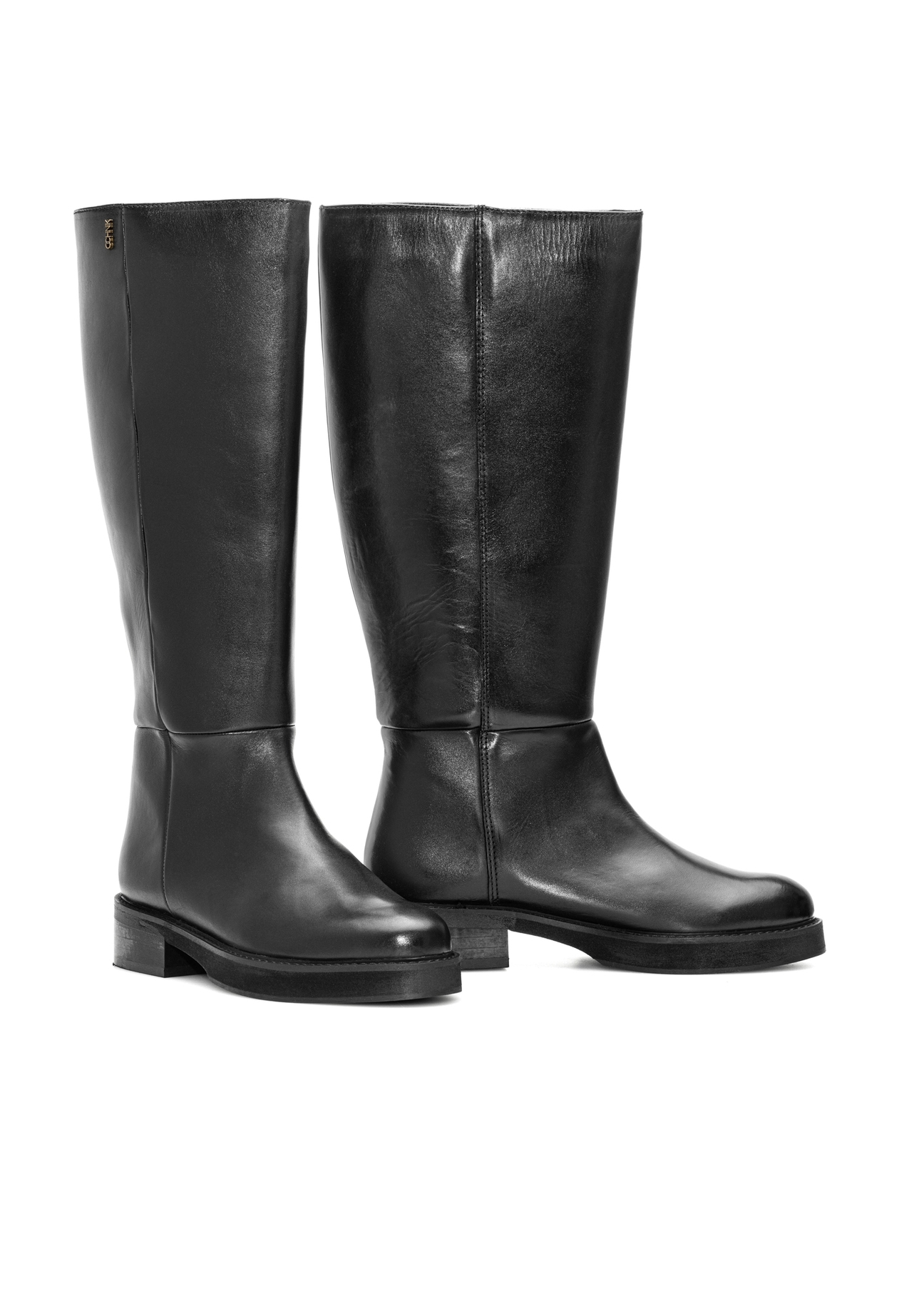Women's leather boots in black BUTYD-1195-99(Z25), diagonal product view on a white background.