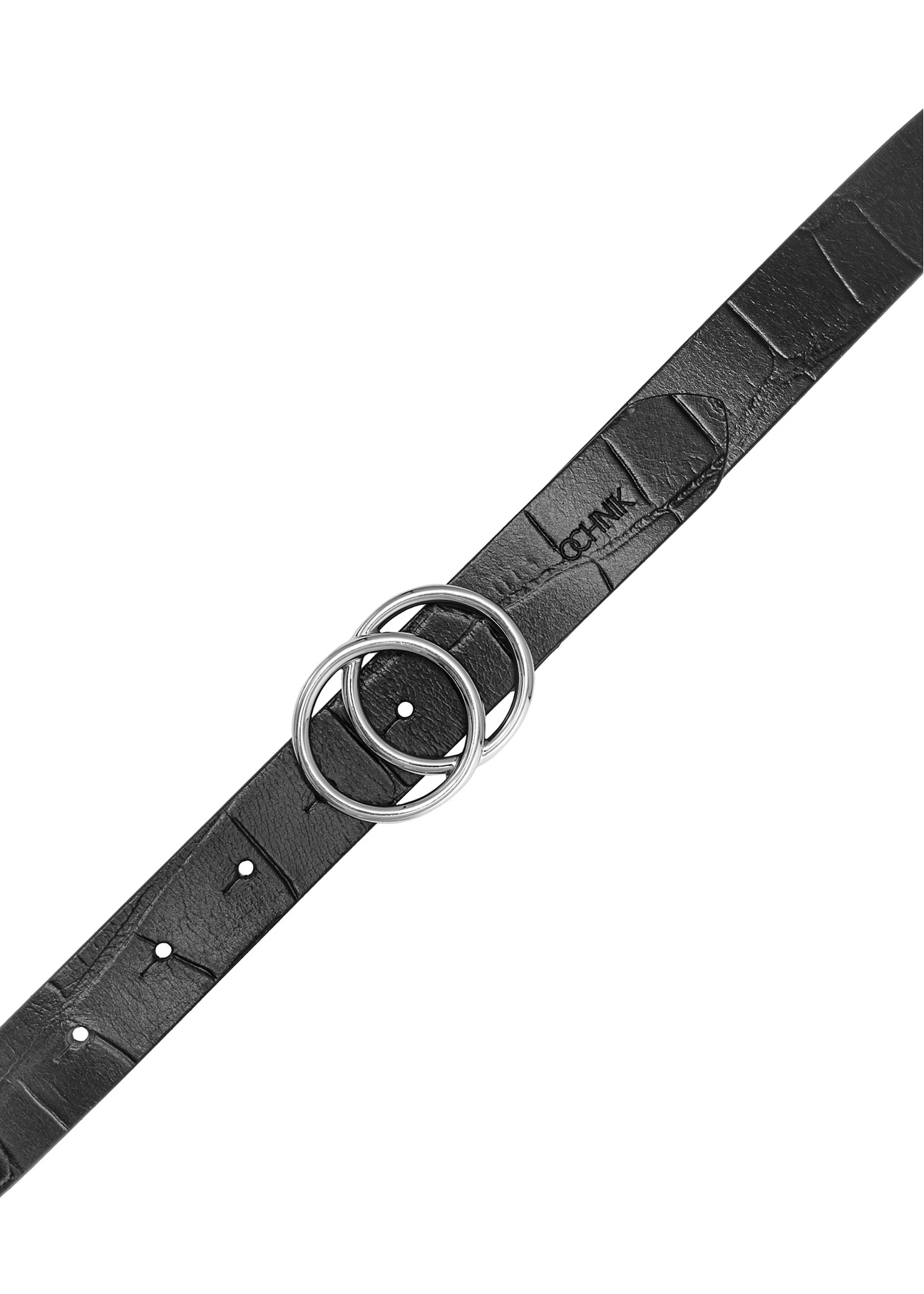 Black women's belt with croco motif PASDS-0172E-99(Z25), product view with buckle on white background.
