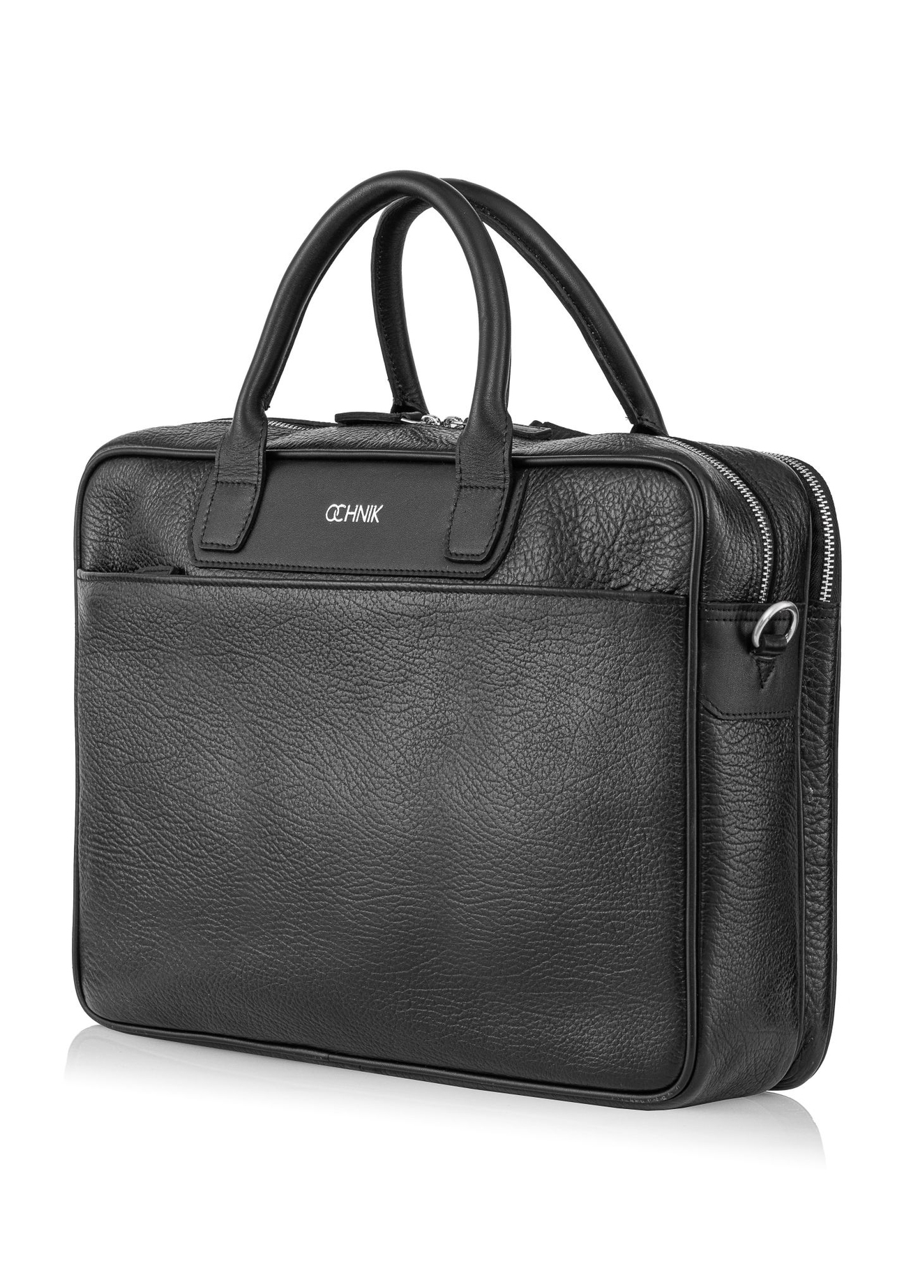 Black leather men's bag TORMS-0299A-99(Z25) - diagonal product view on white background.