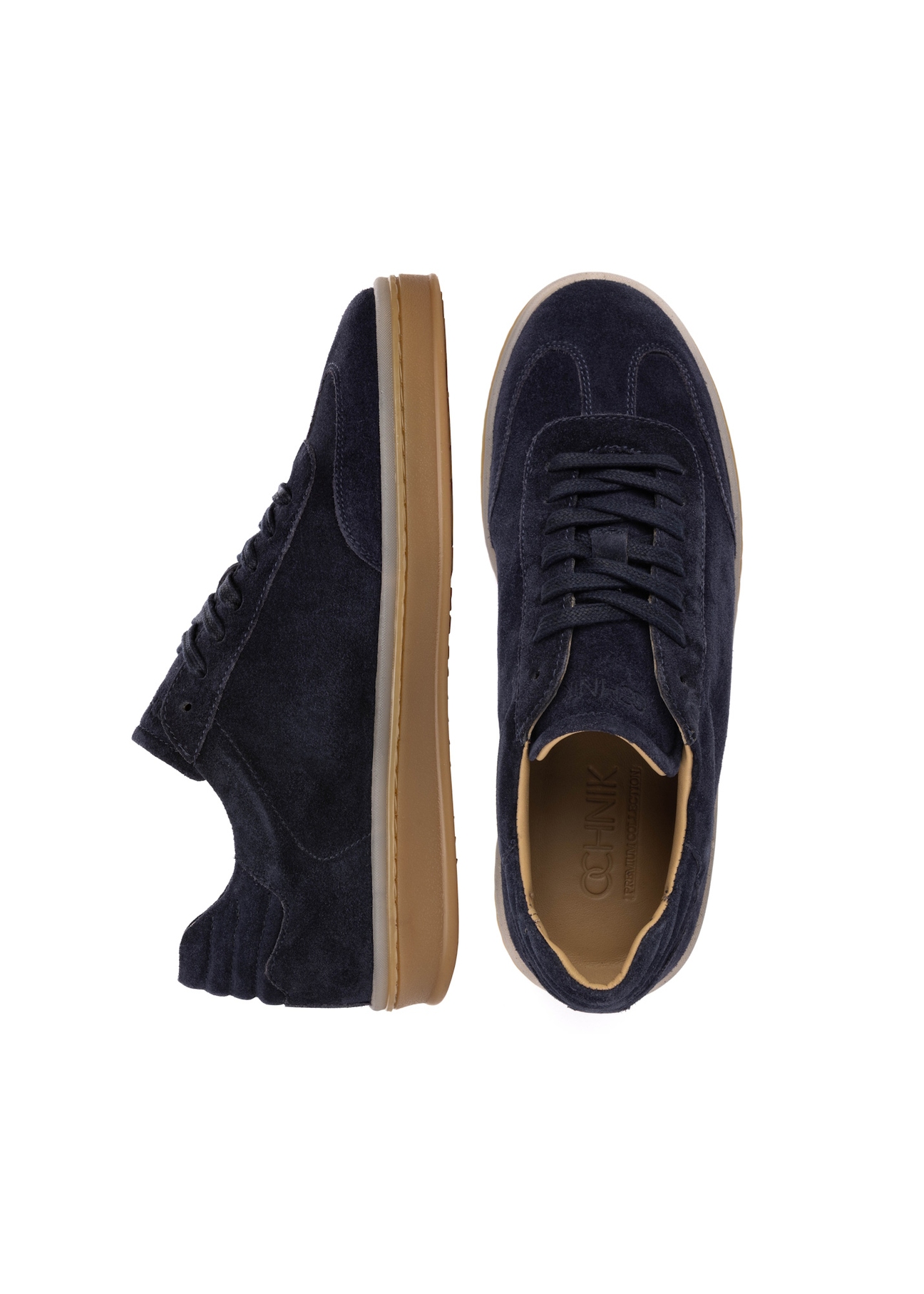 Navy blue suede sports shoes BUTYM-0543-7D(W26), top view of the product on a white background.