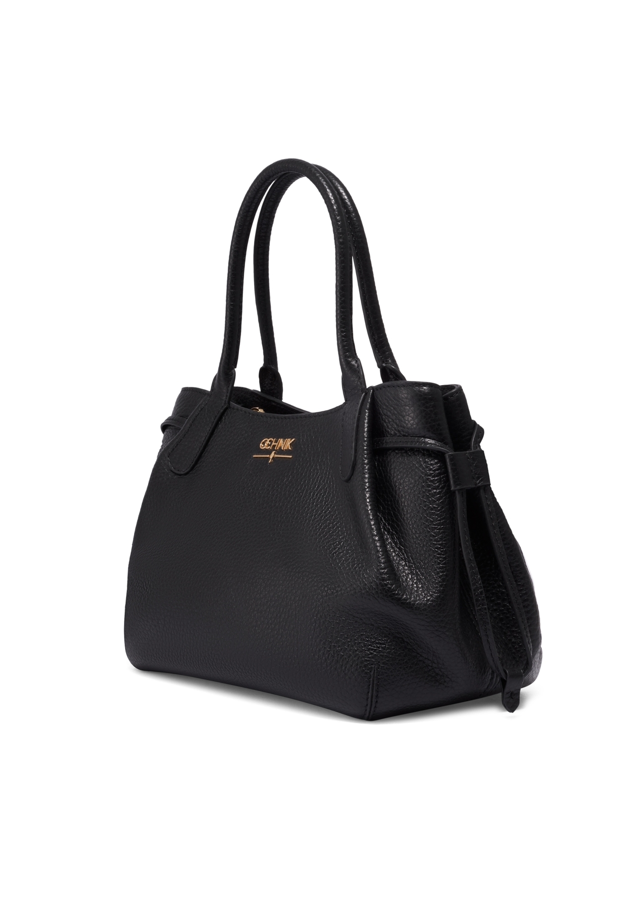 Women's leather handbag in black color TORES-1361-9I(Z26), diagonal product view on a white background.